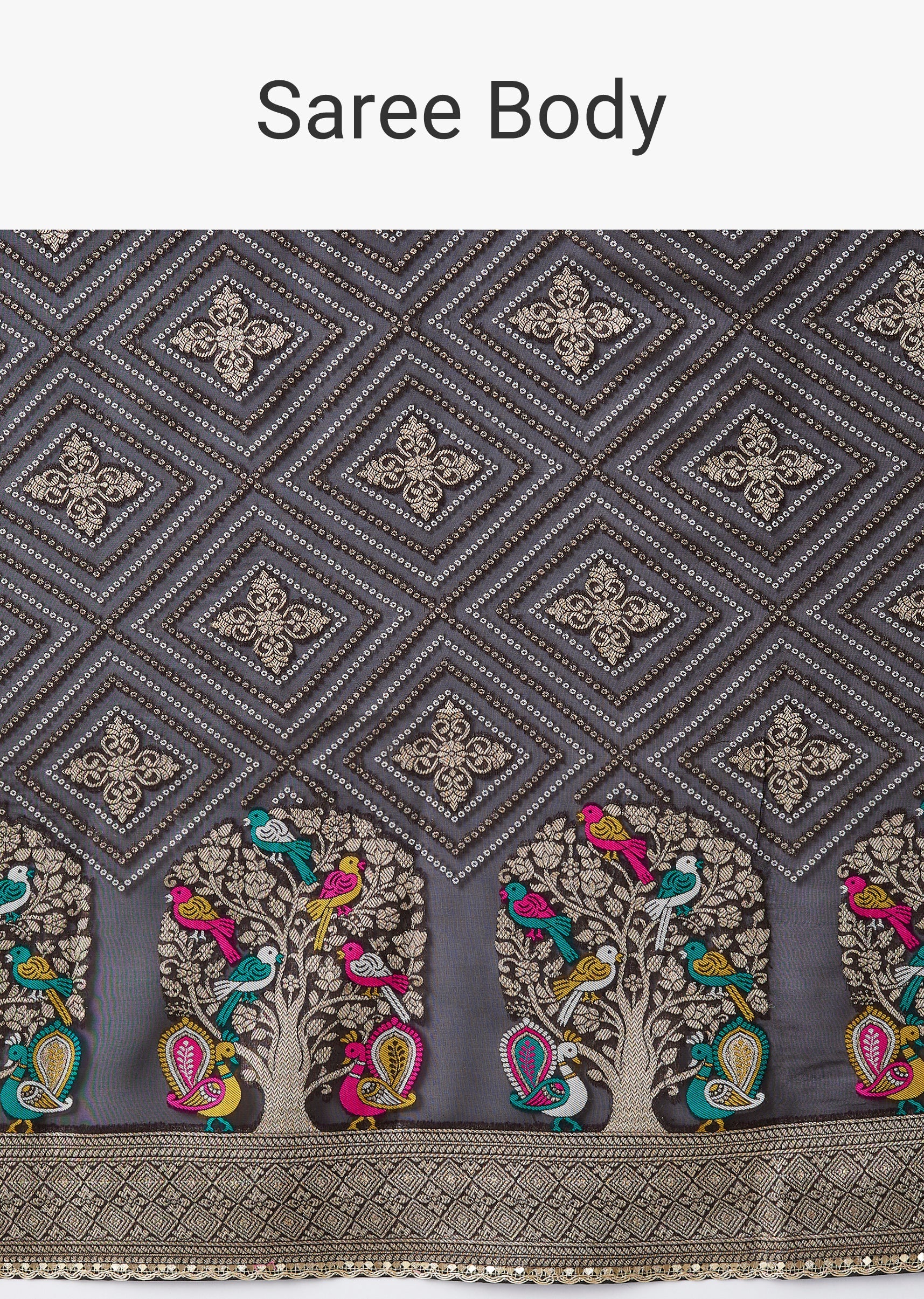 Black Mughal Woven Motif Saree With Unstitched Blouse - Image 9