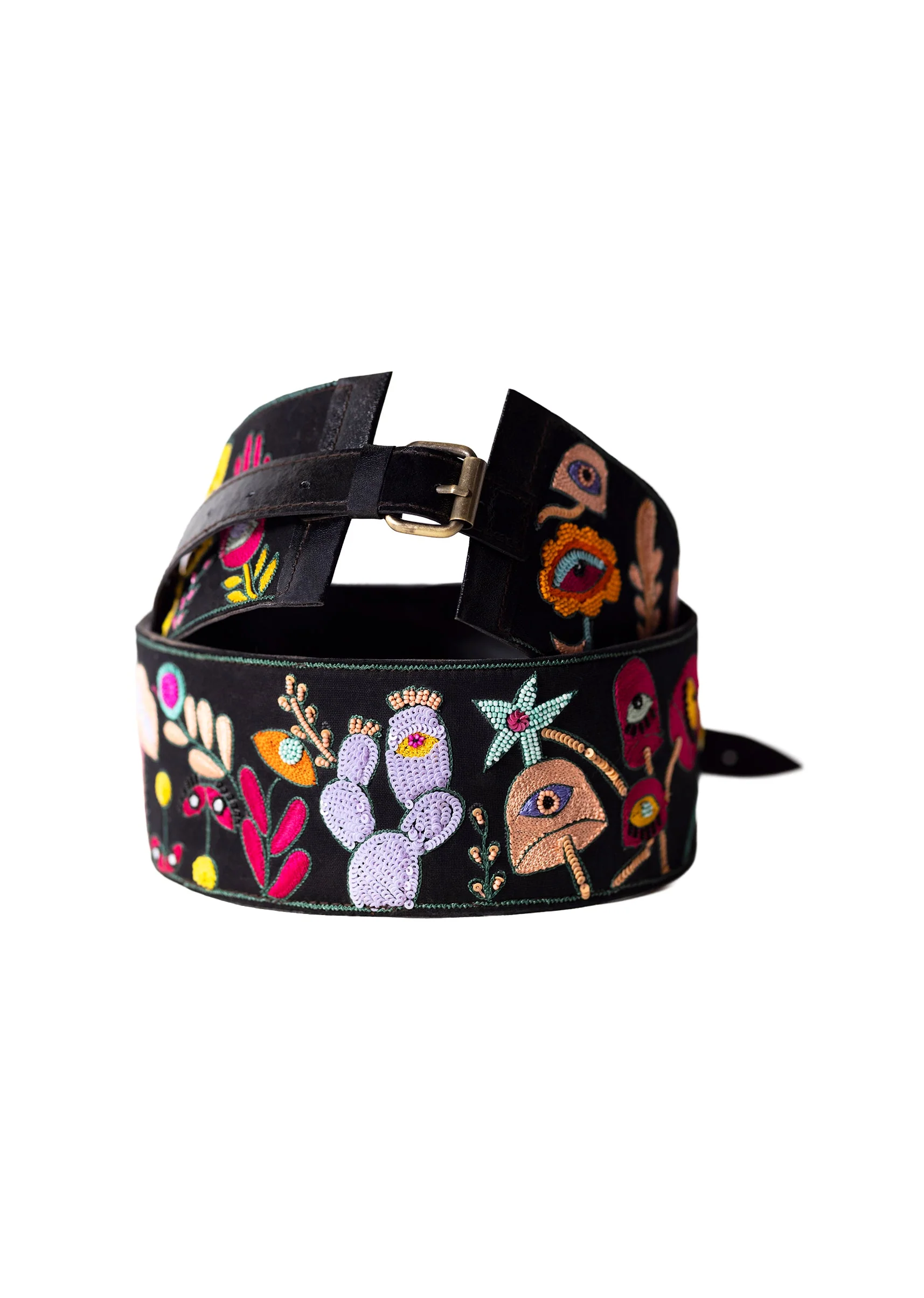 Black Multi Color Embroidered Waist Belt - Image 2