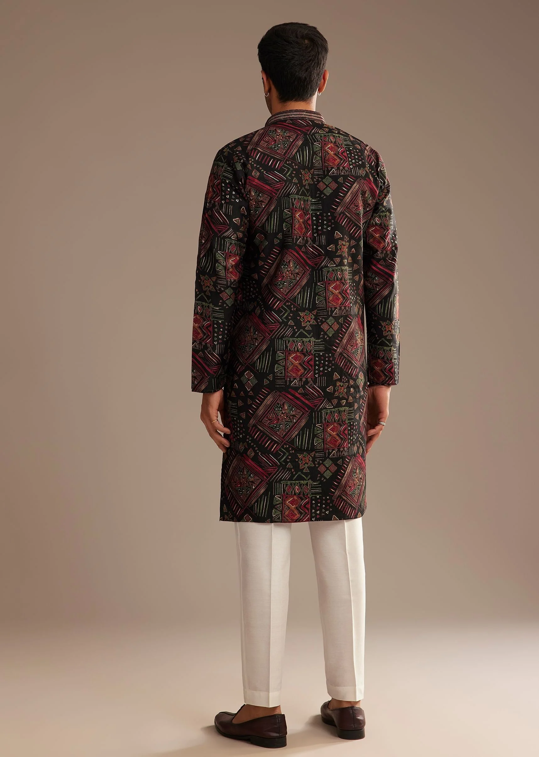 Black Multi Color Linen Abstract Printed Kurta Set - Image 5
