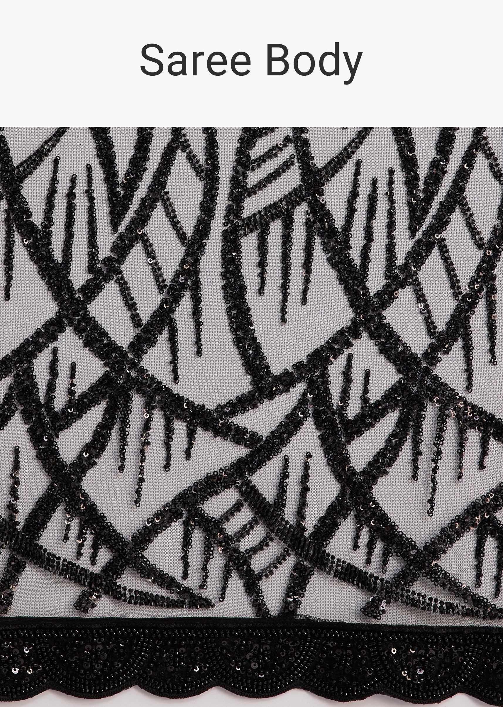 Black Net Saree With Sequins And Stones Embroidery - Image 9