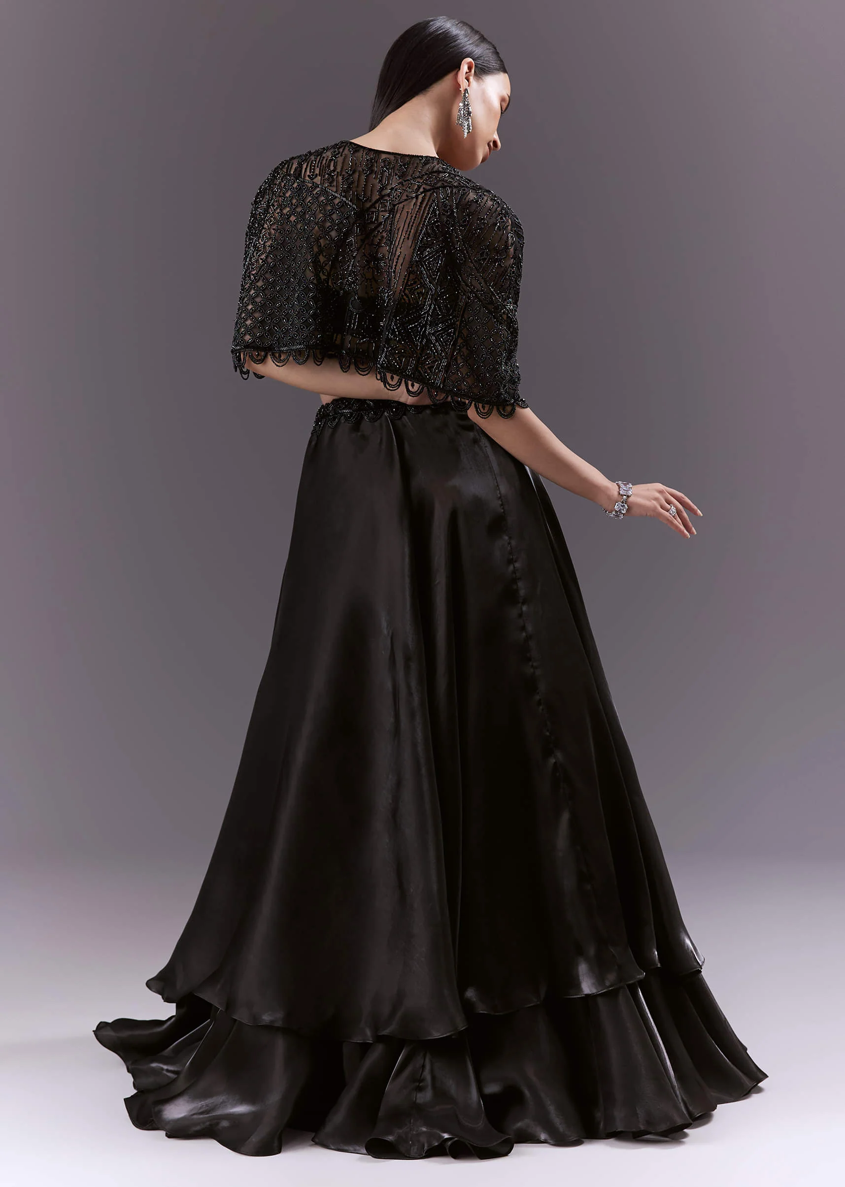 Black Organza Bridesmaid Lehenga With Cutdana And Beads Work - Image 2