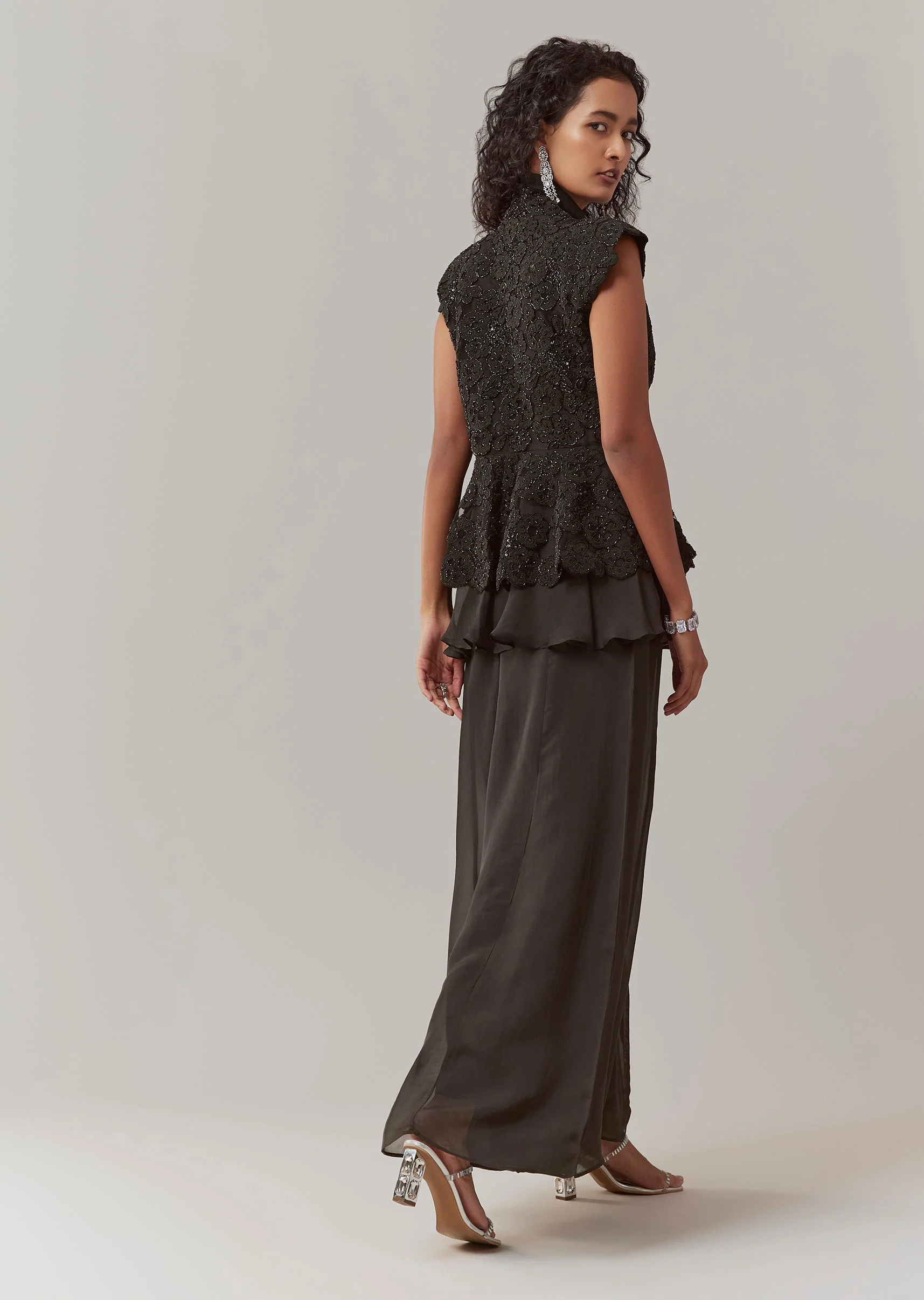 Black Organza Peplum Palazzo Set - Image 5