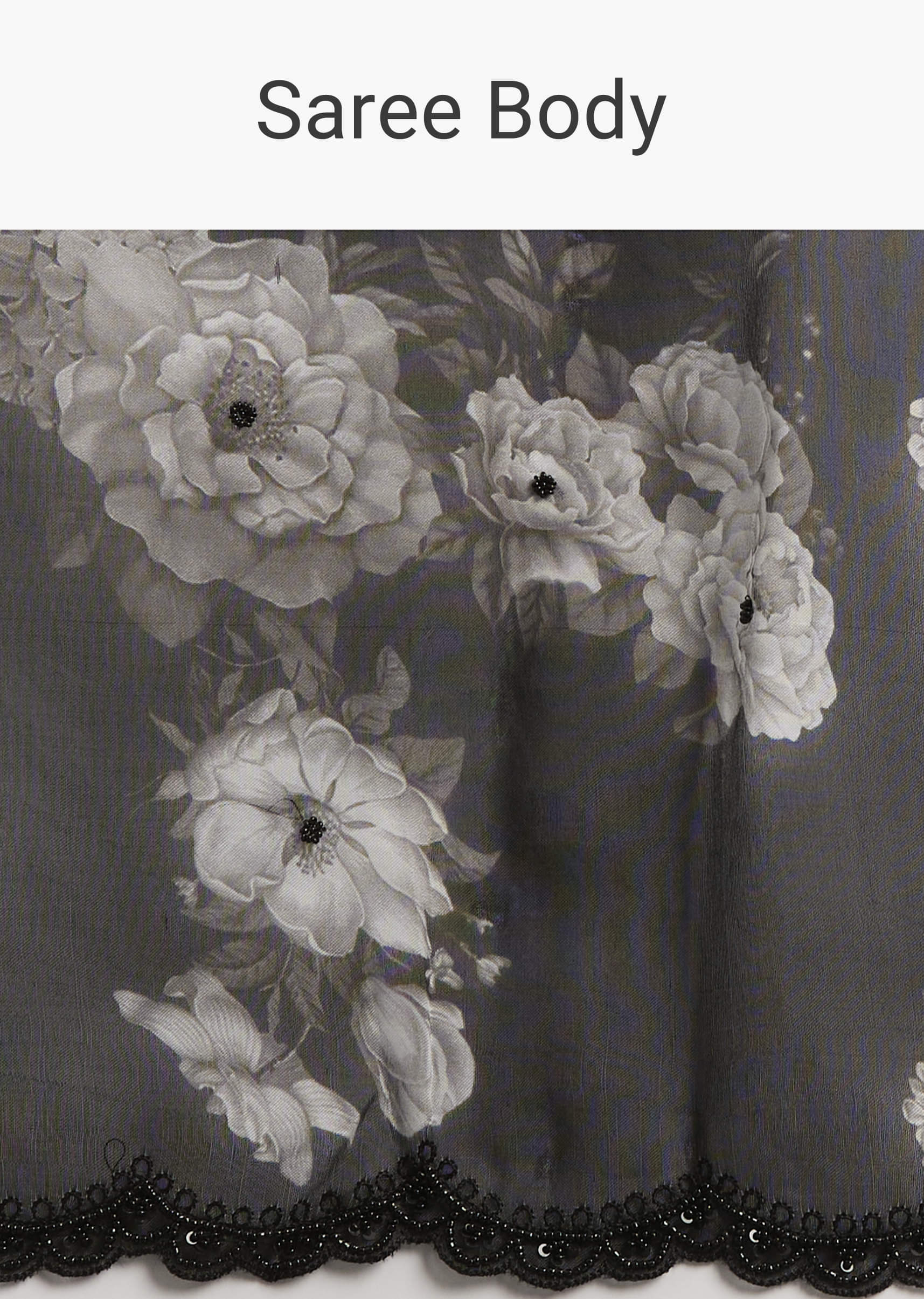 Black Organza Saree With Floral Print And Sequin Embroidery - Image 8