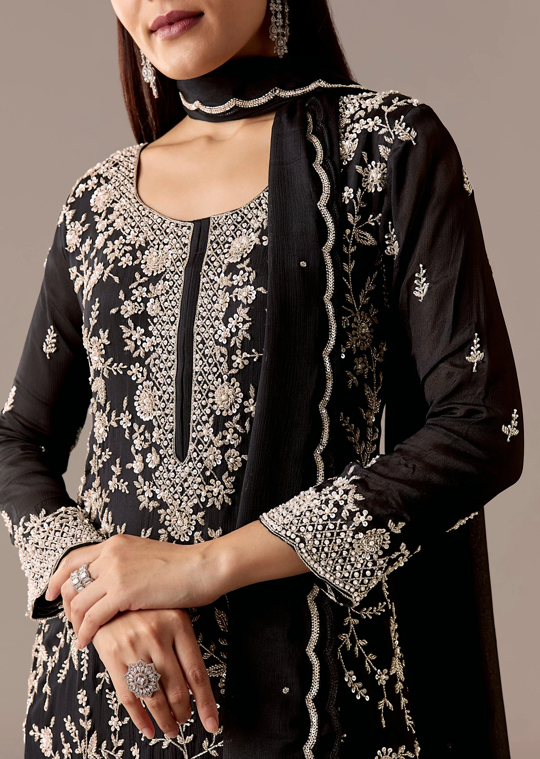 Black Pakistani Style And Palazzo Suit Sets - Image 2