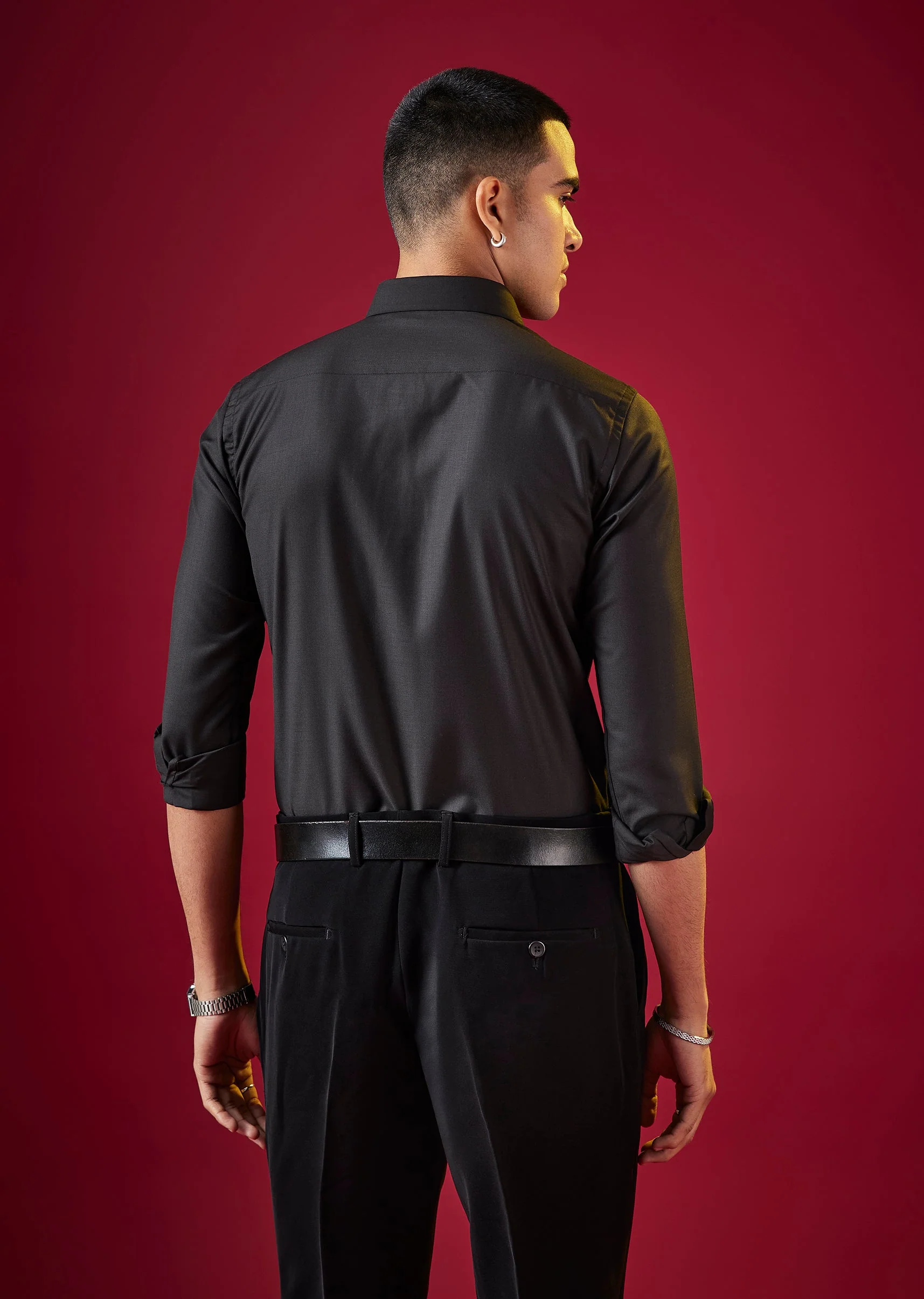 Black Patchwork Embroidered Mens Shirt - Image 5