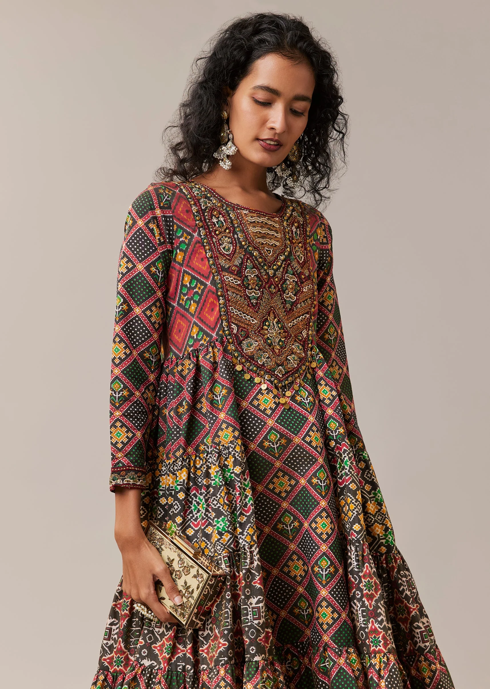 Black Patola Print Silk Long Kurti - Image 4
