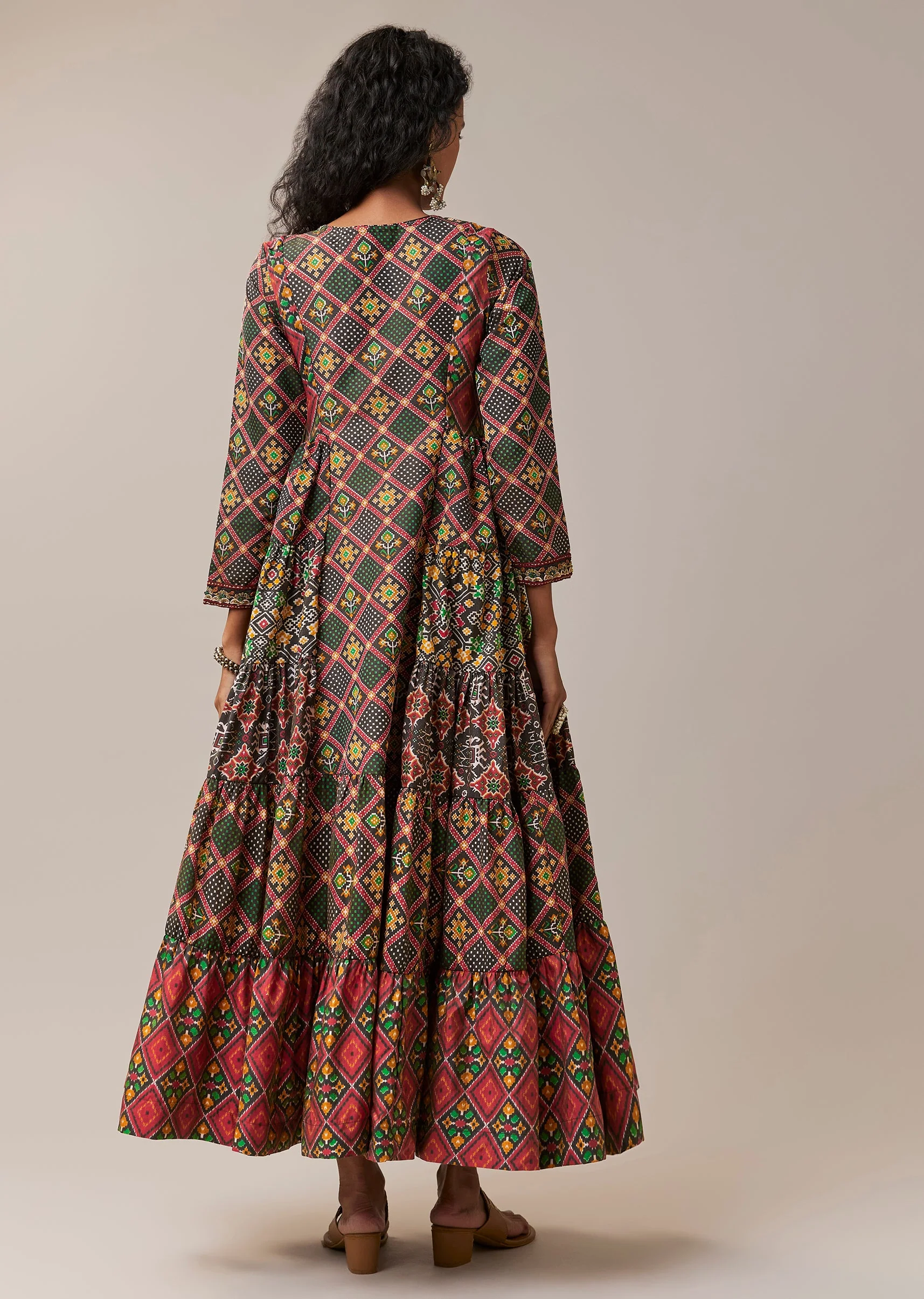 Black Patola Print Silk Long Kurti - Image 5