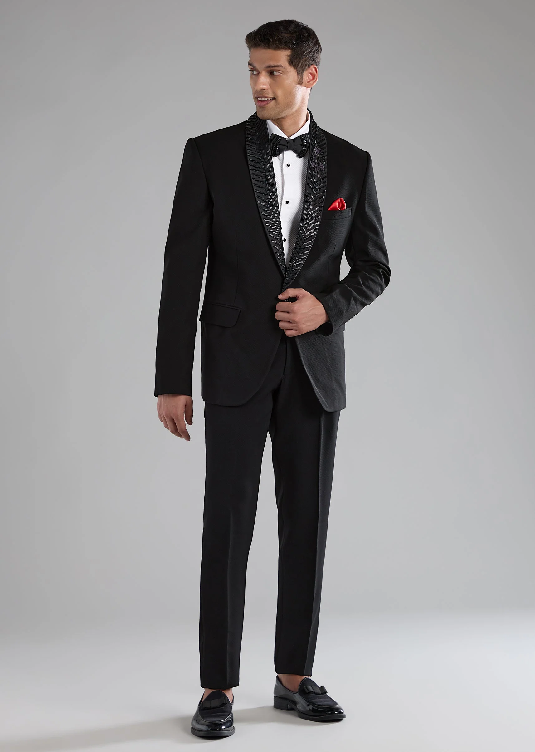 Black Polyester Tuxedo with Bead Work - Image 2