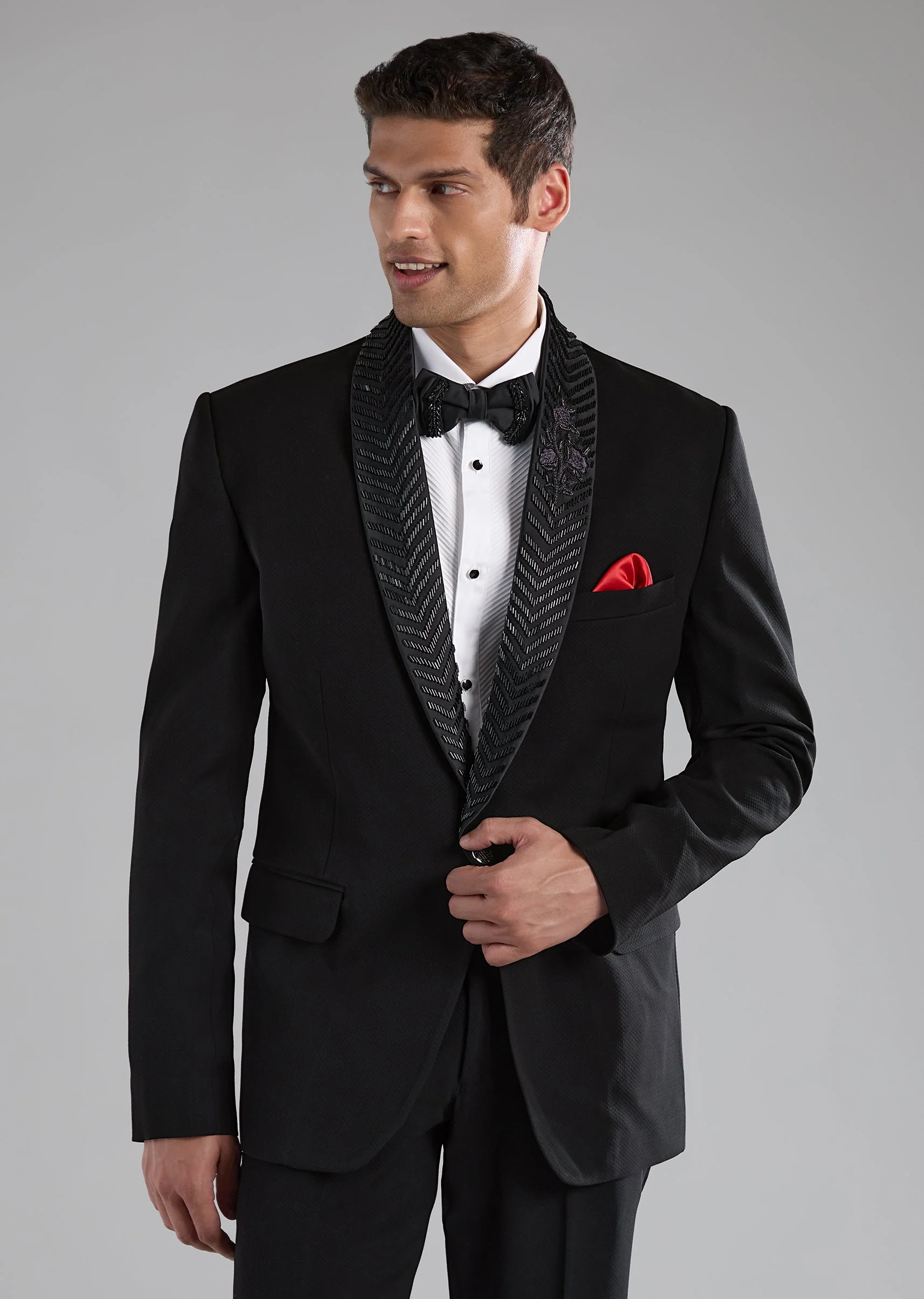 Black Polyester Tuxedo with Bead Work - Image 3