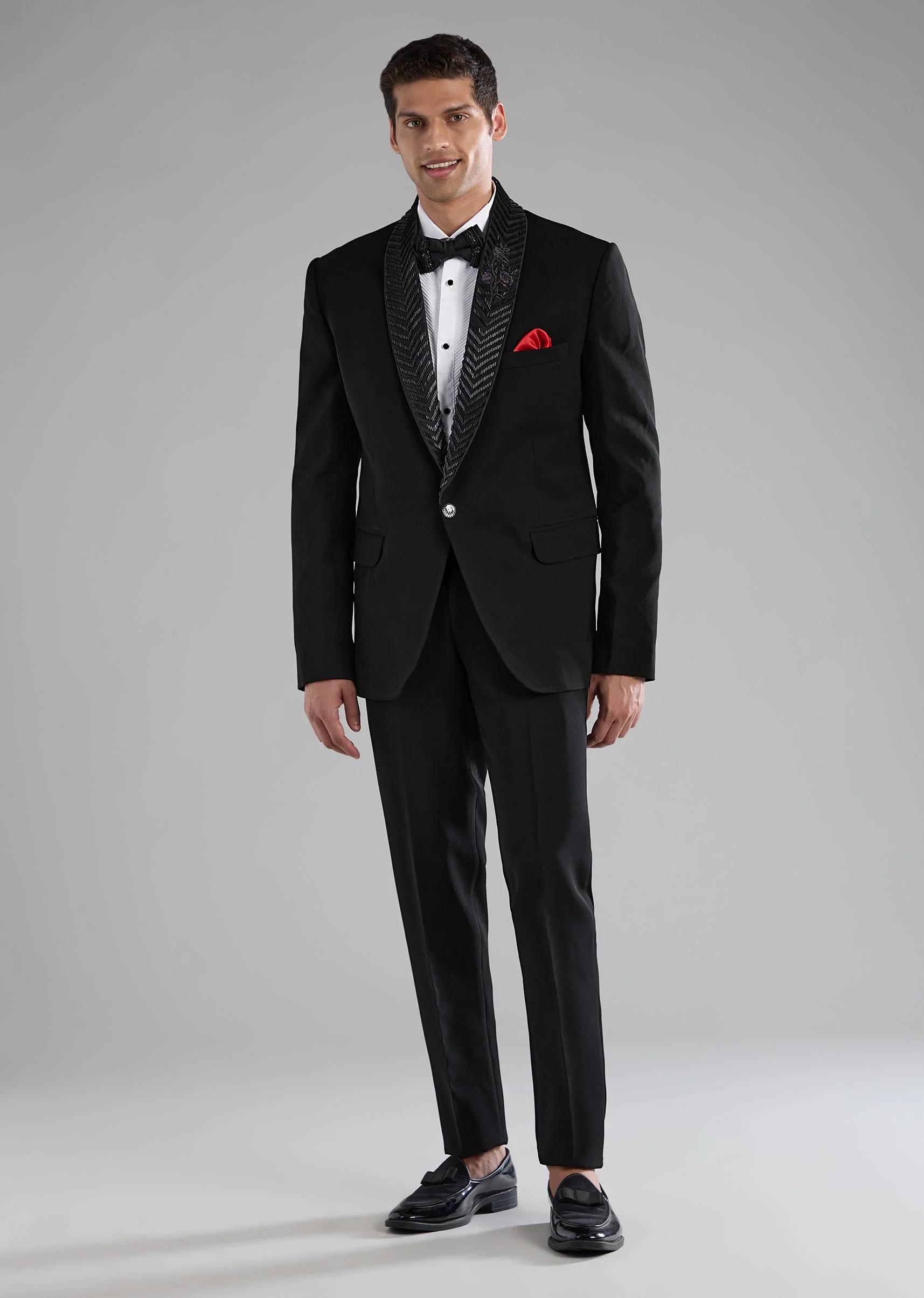 Black Polyester Tuxedo with Bead Work - Image 4