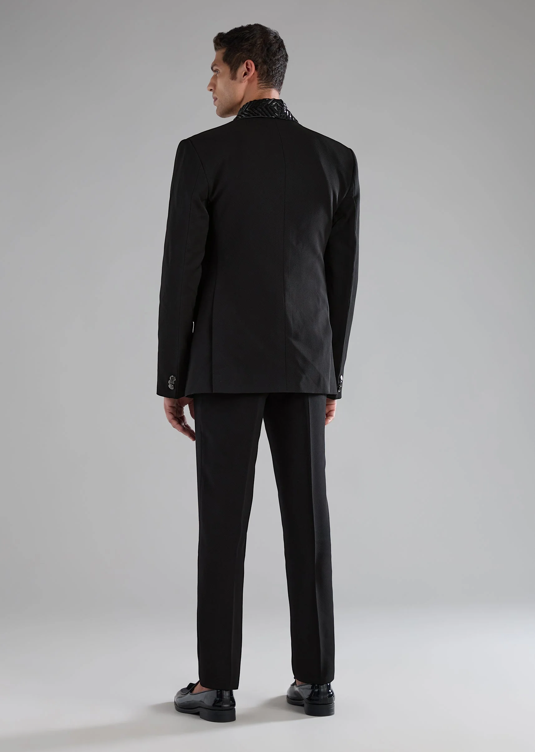 Black Polyester Tuxedo with Bead Work - Image 5