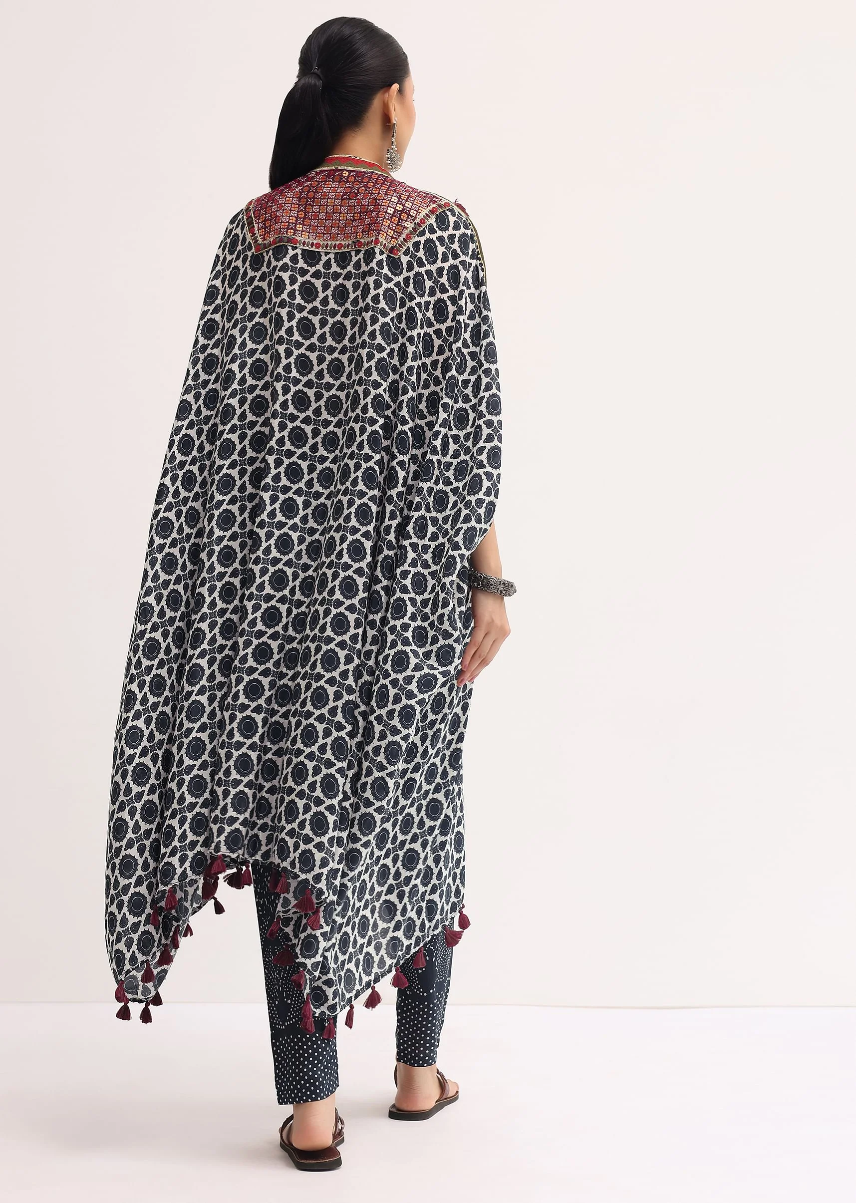 Black Printed Crepe Kaftan Kurta Set - Image 5