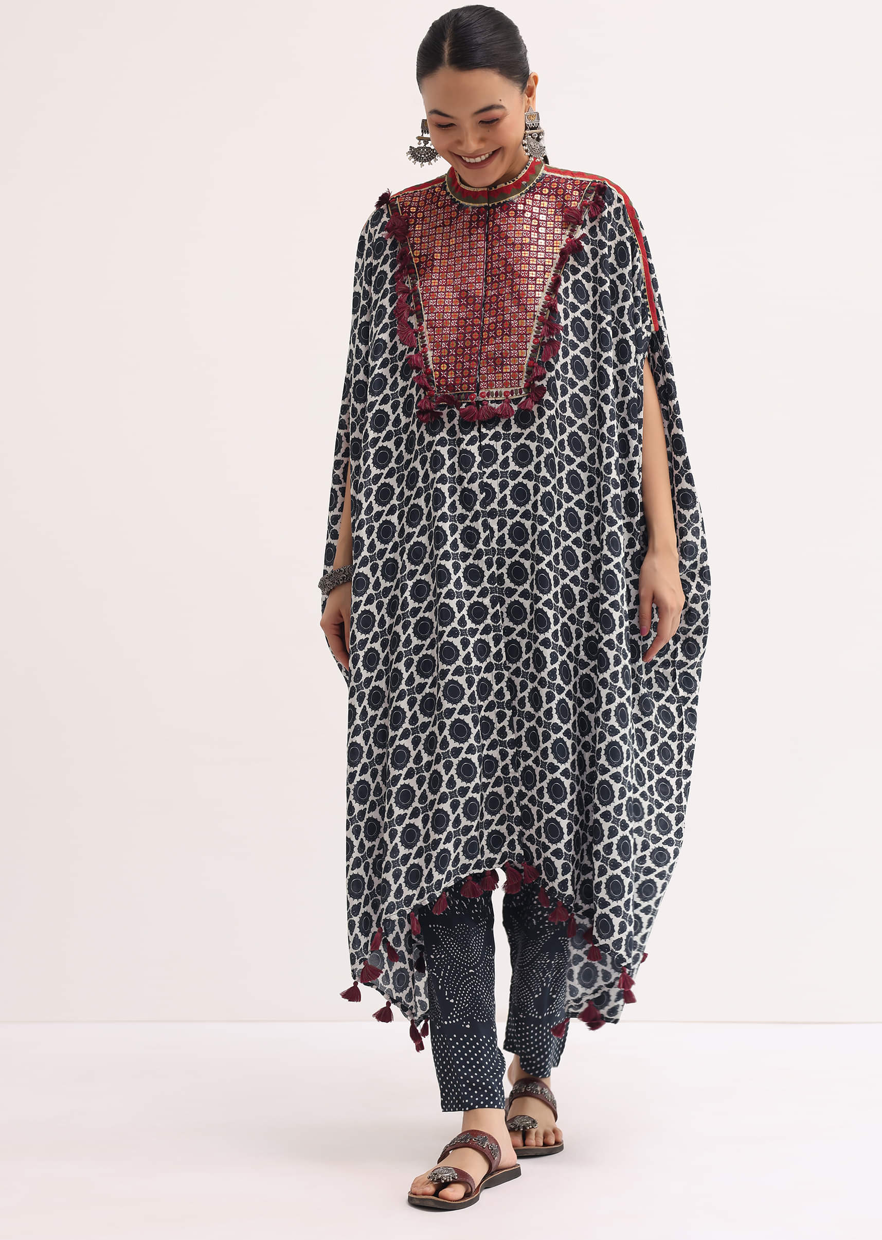 Black Printed Crepe Kaftan Kurta Set - Image 6