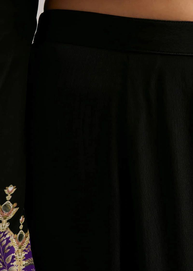 Black Printed Kurta Palazzo Set With Dupatta - Image 6