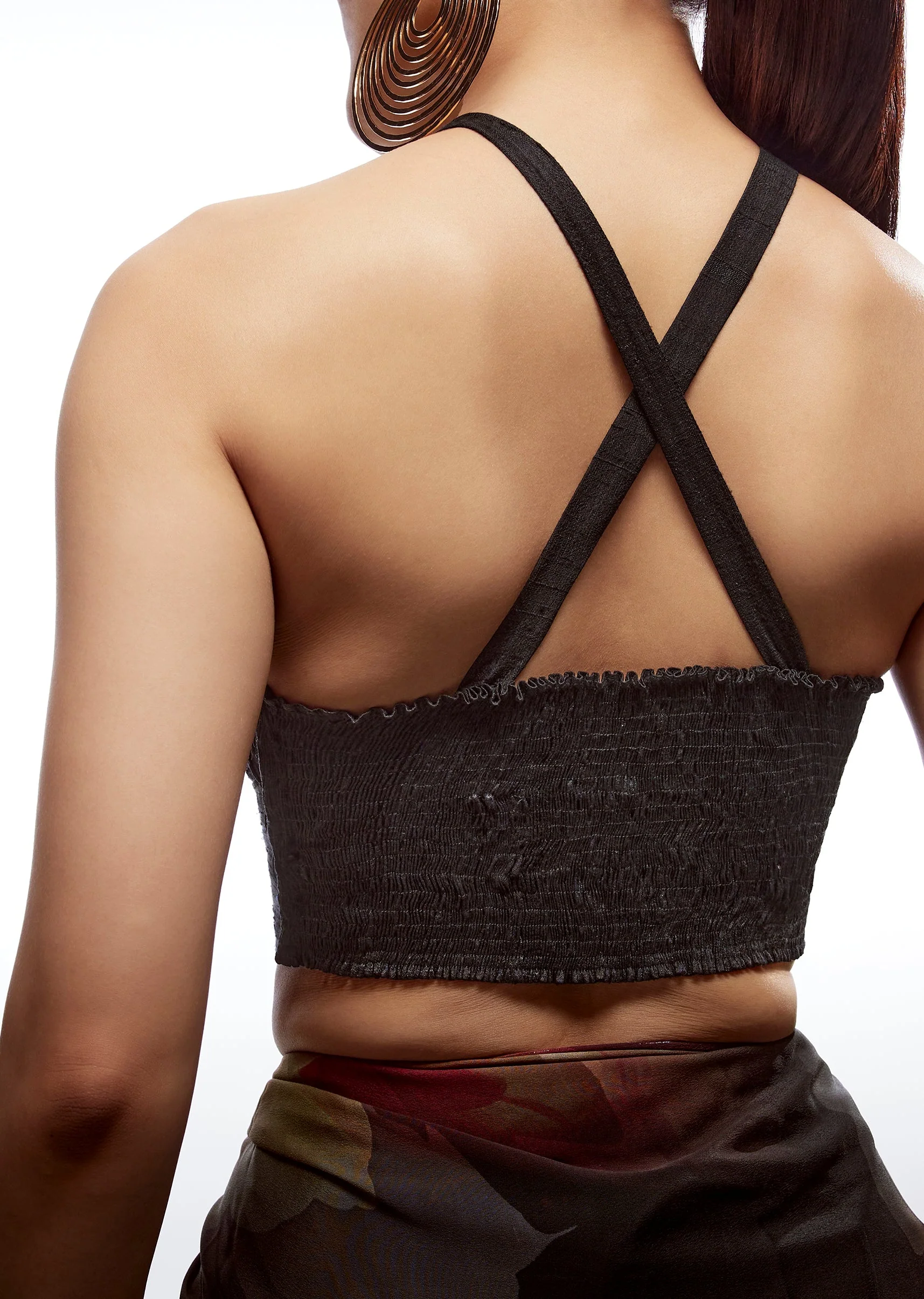 Black Raw Silk Round Neck Blouse - Image 4