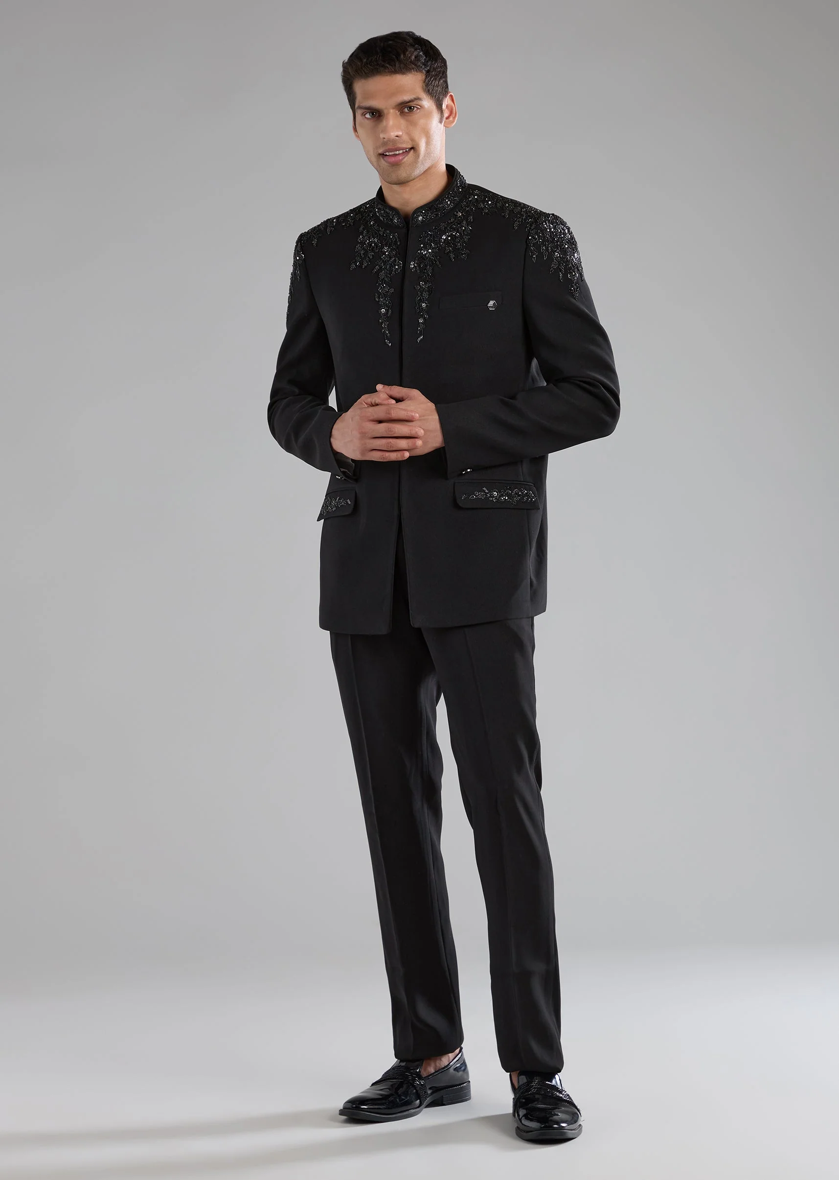 Black Rayon Jodhpuri Pant Set with Zardozi Work - Image 2