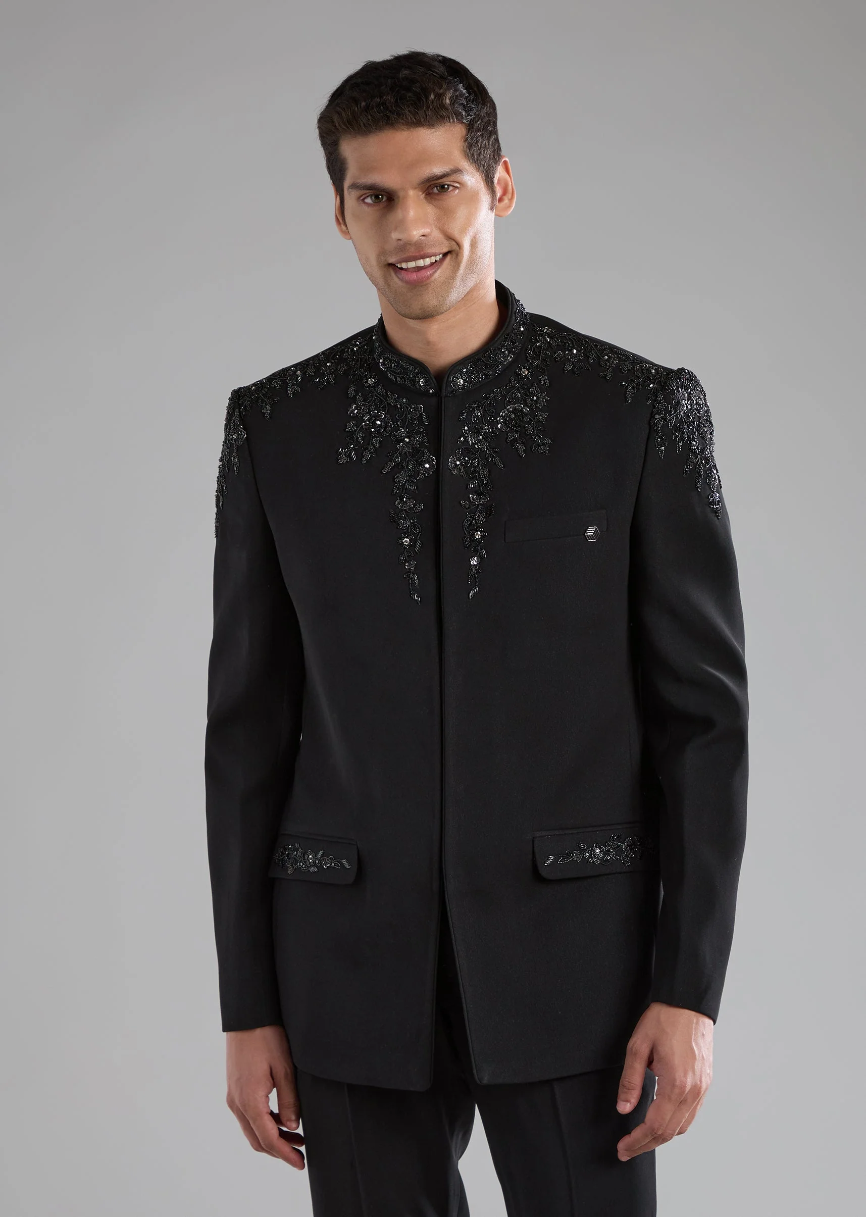 Black Rayon Jodhpuri Pant Set with Zardozi Work - Image 3