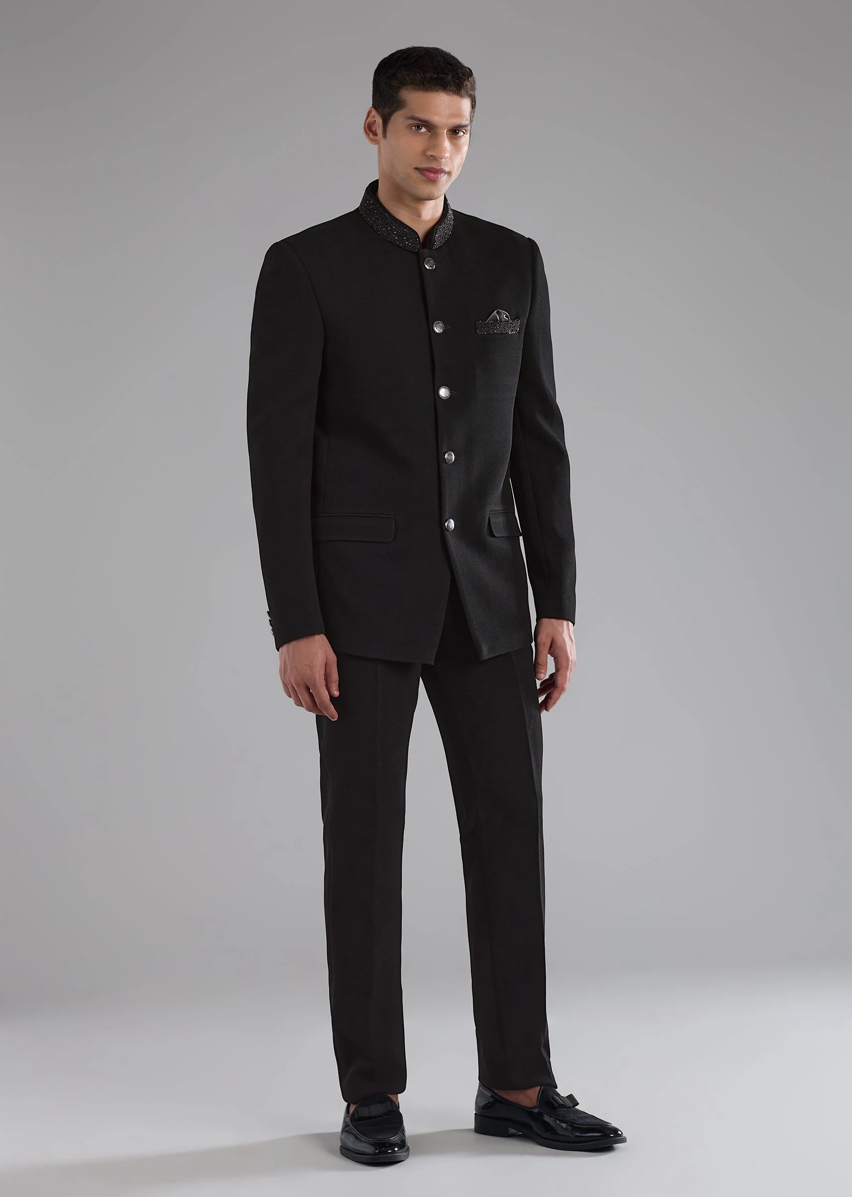 Black Rayon Jodhpuri Set with Bead Embroidery - Image 4