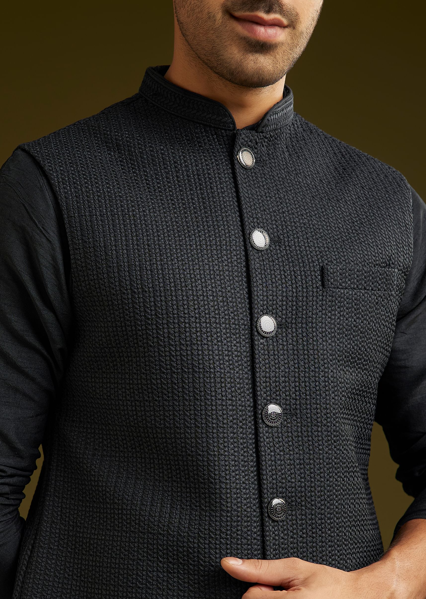 Black Rayon Kurta Jacket Set - Image 2