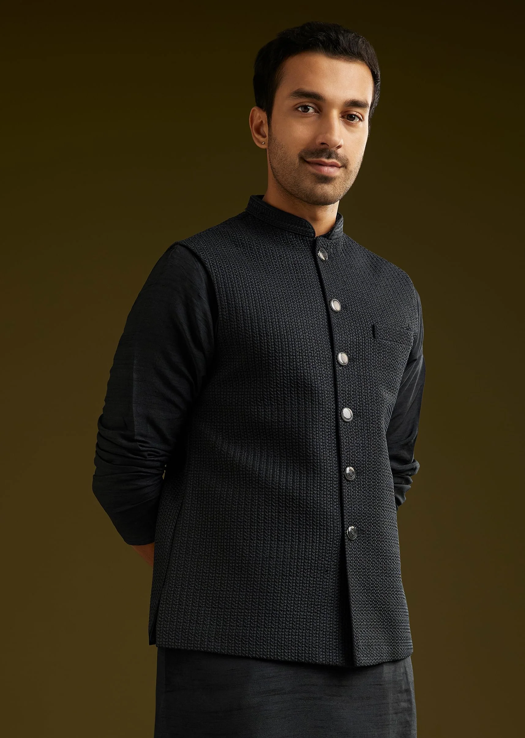 Black Rayon Kurta Jacket Set - Image 4