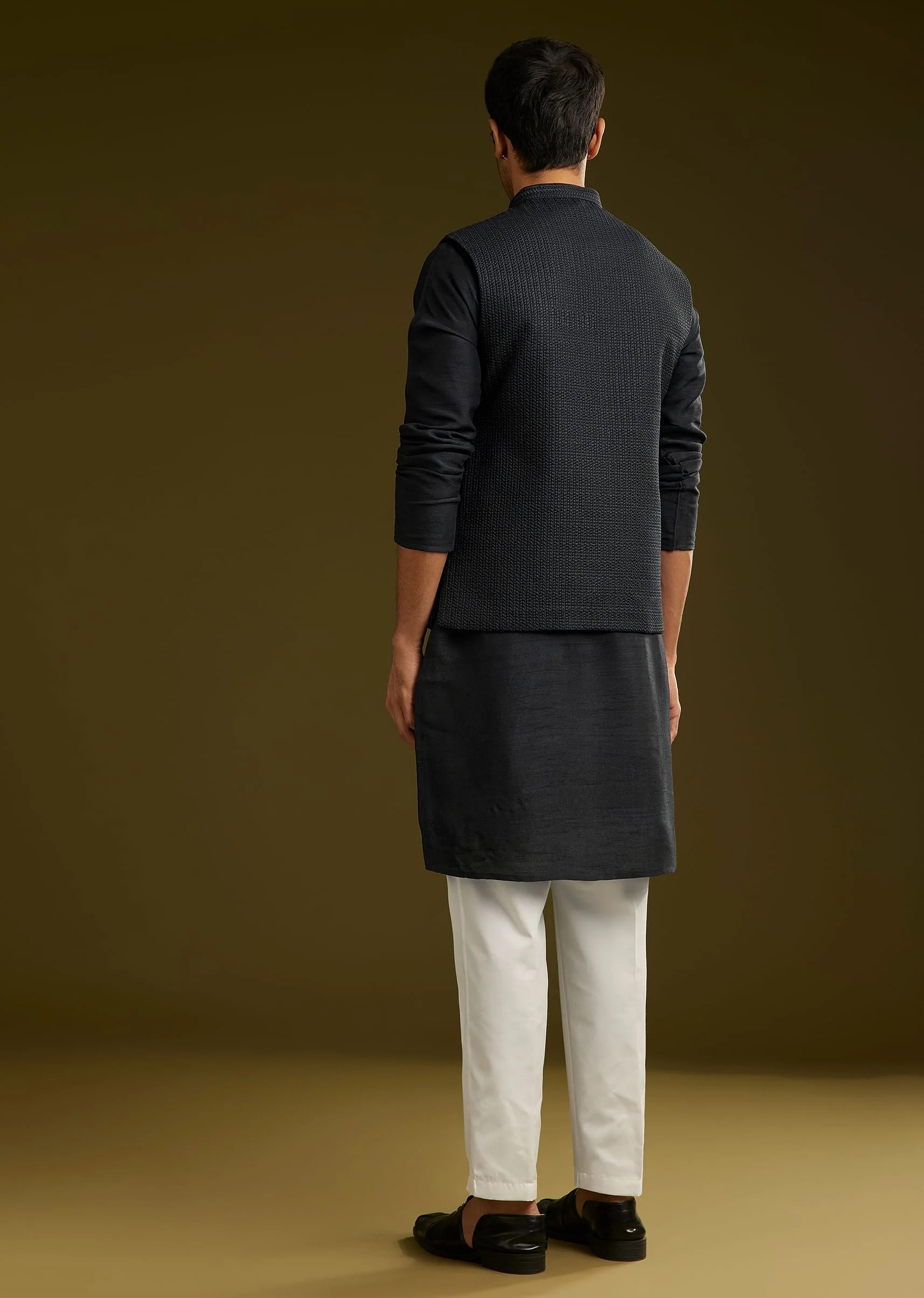 Black Rayon Kurta Jacket Set - Image 5