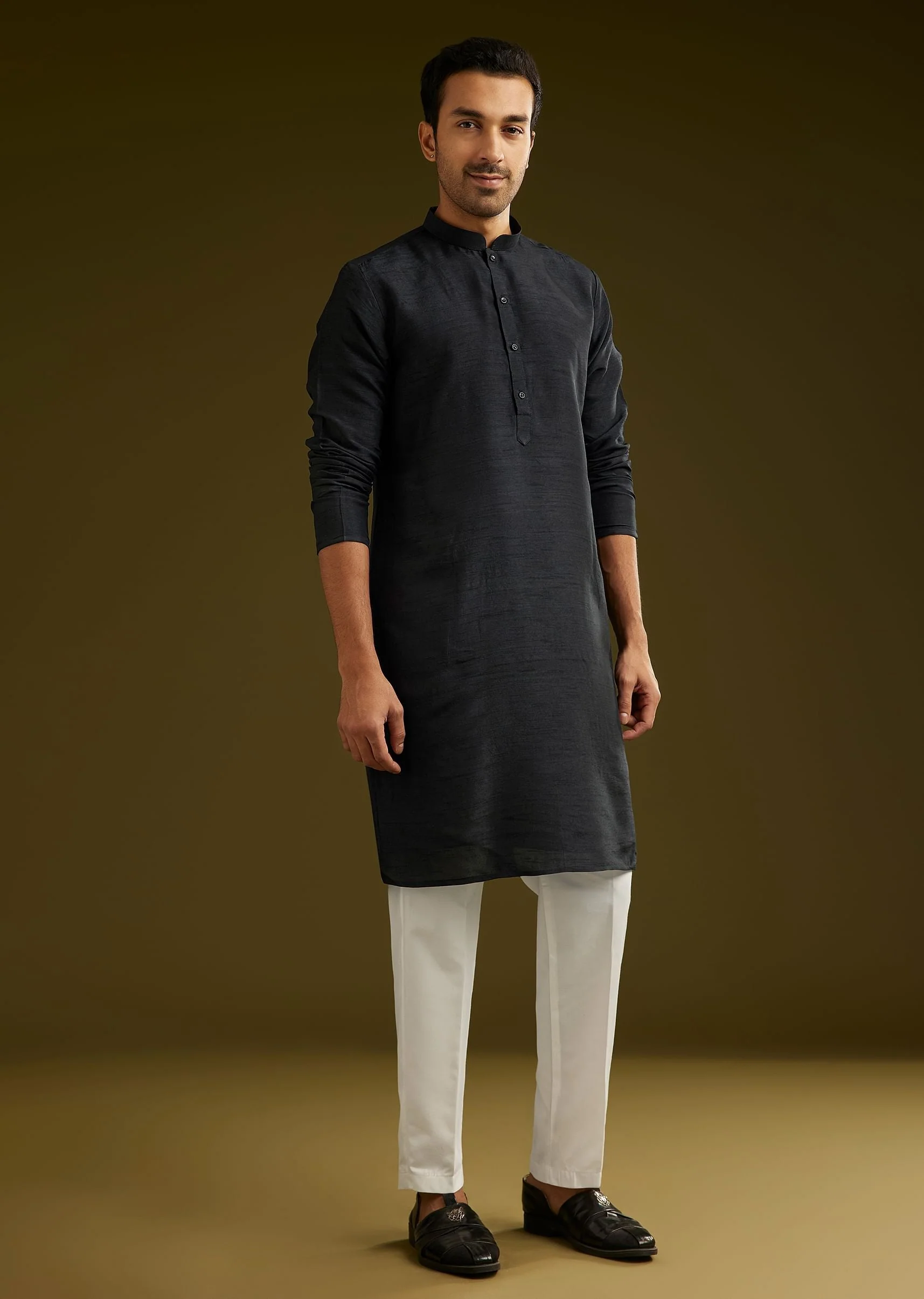 Black Rayon Kurta Jacket Set - Image 6