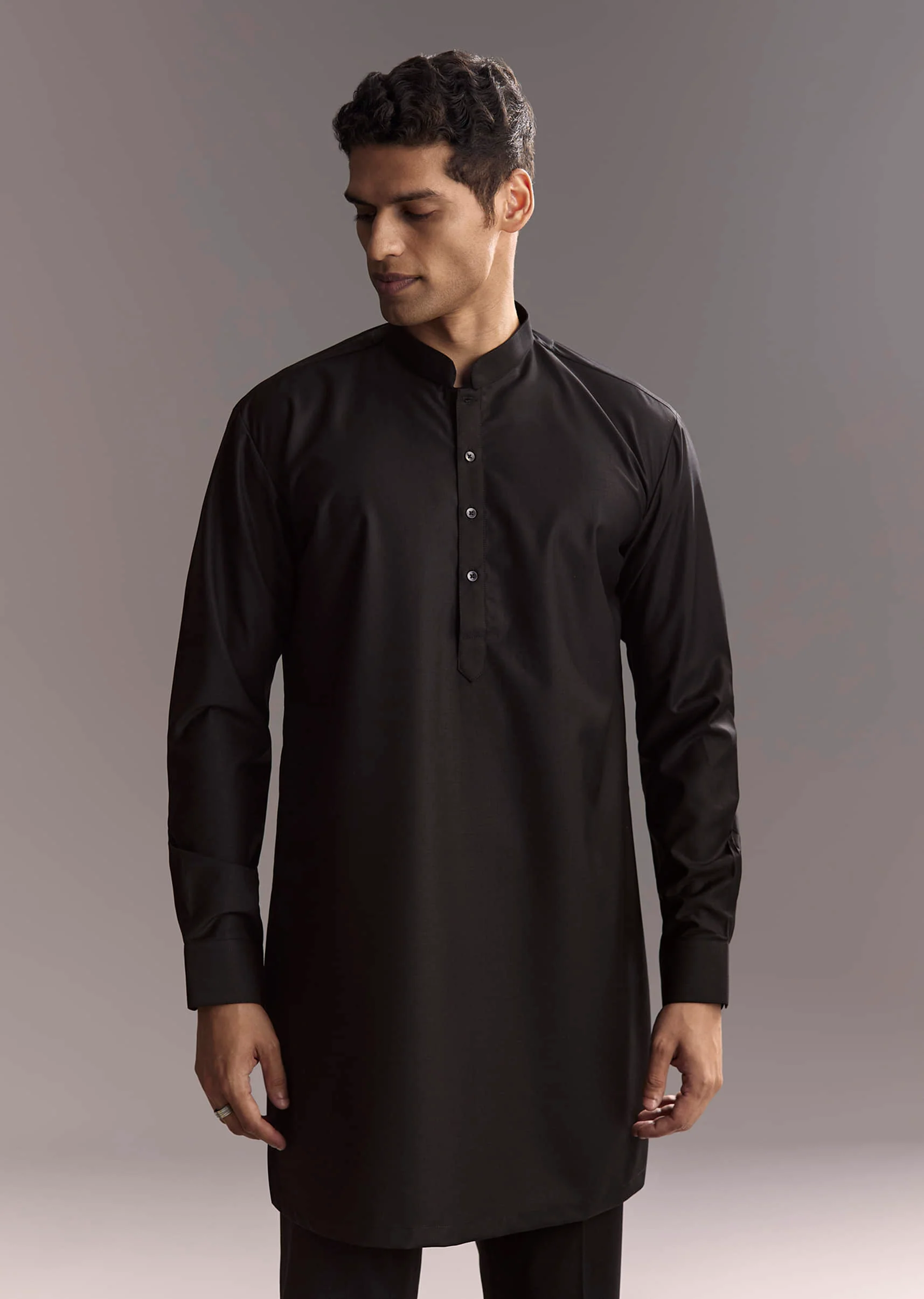 Black Rayon Kurta Jacket Set For Men With Intricate Resham Work - Image 6