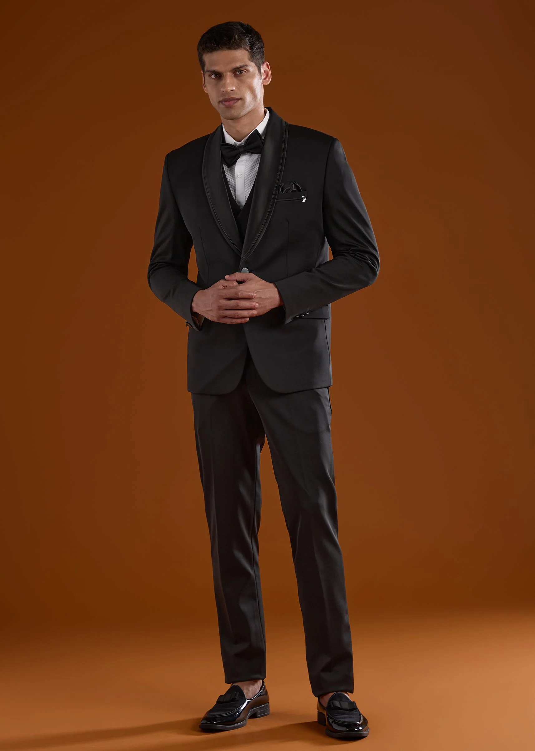 Black Rayon Mens Tuxedo For Reception And Cocktail Wear - Image 4