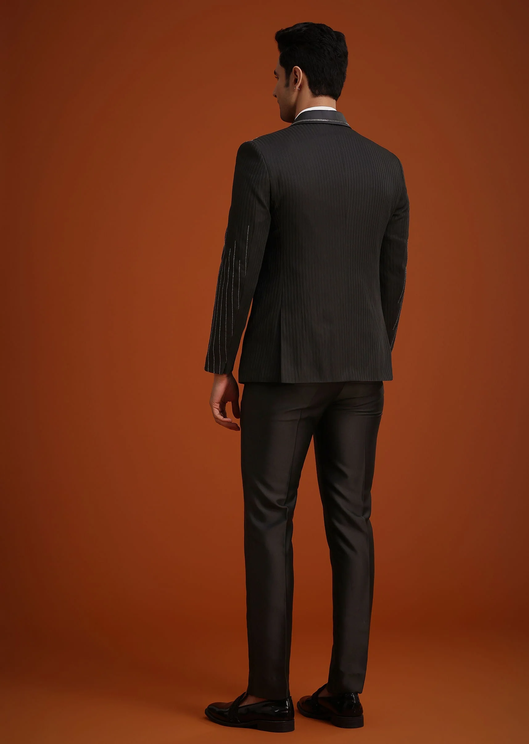 Black Rayon Tuxedo Set With Stone And Cutdana Work - Image 4