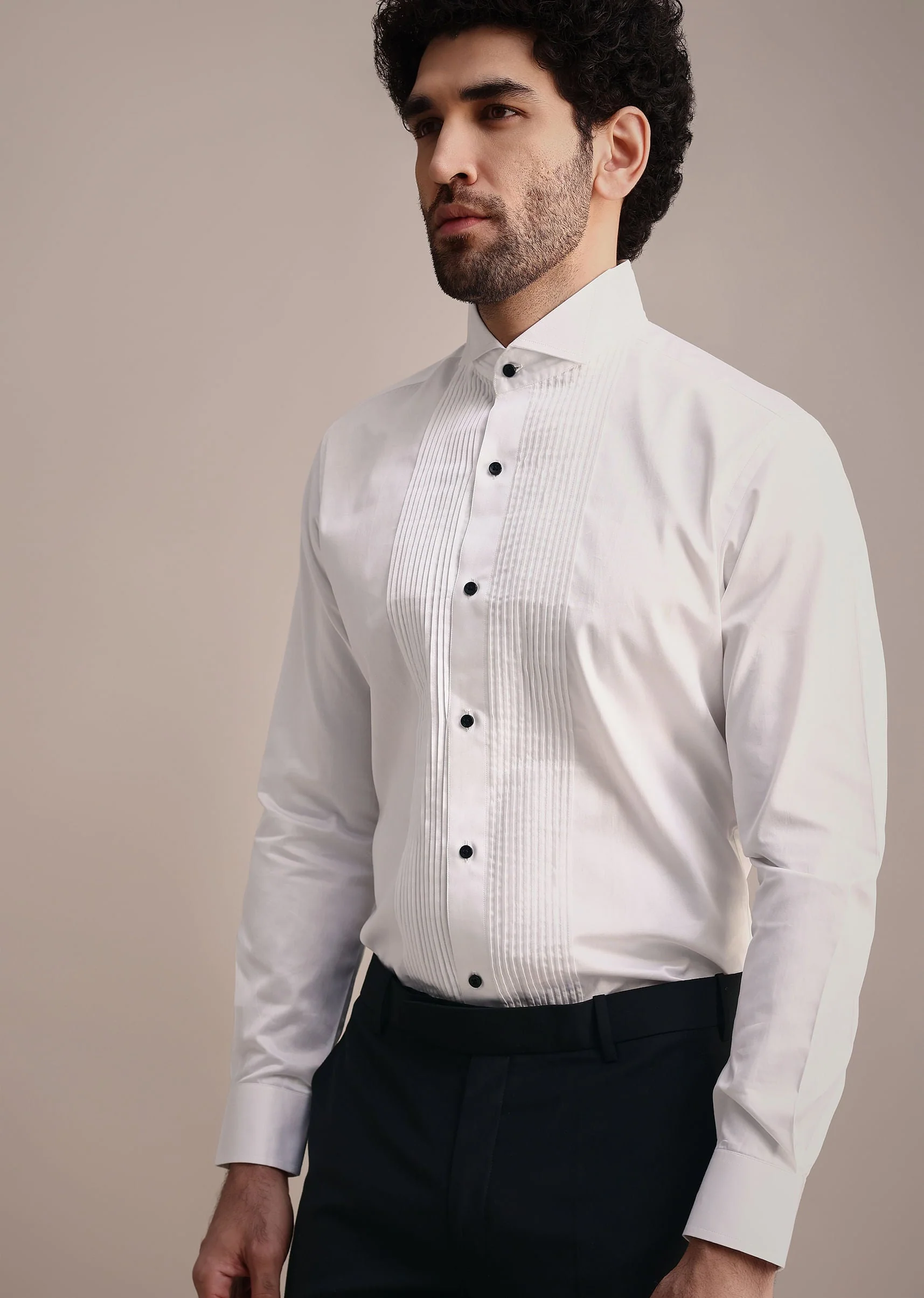 Black Rayon Tuxedo With Pintuck Detailing - Image 6