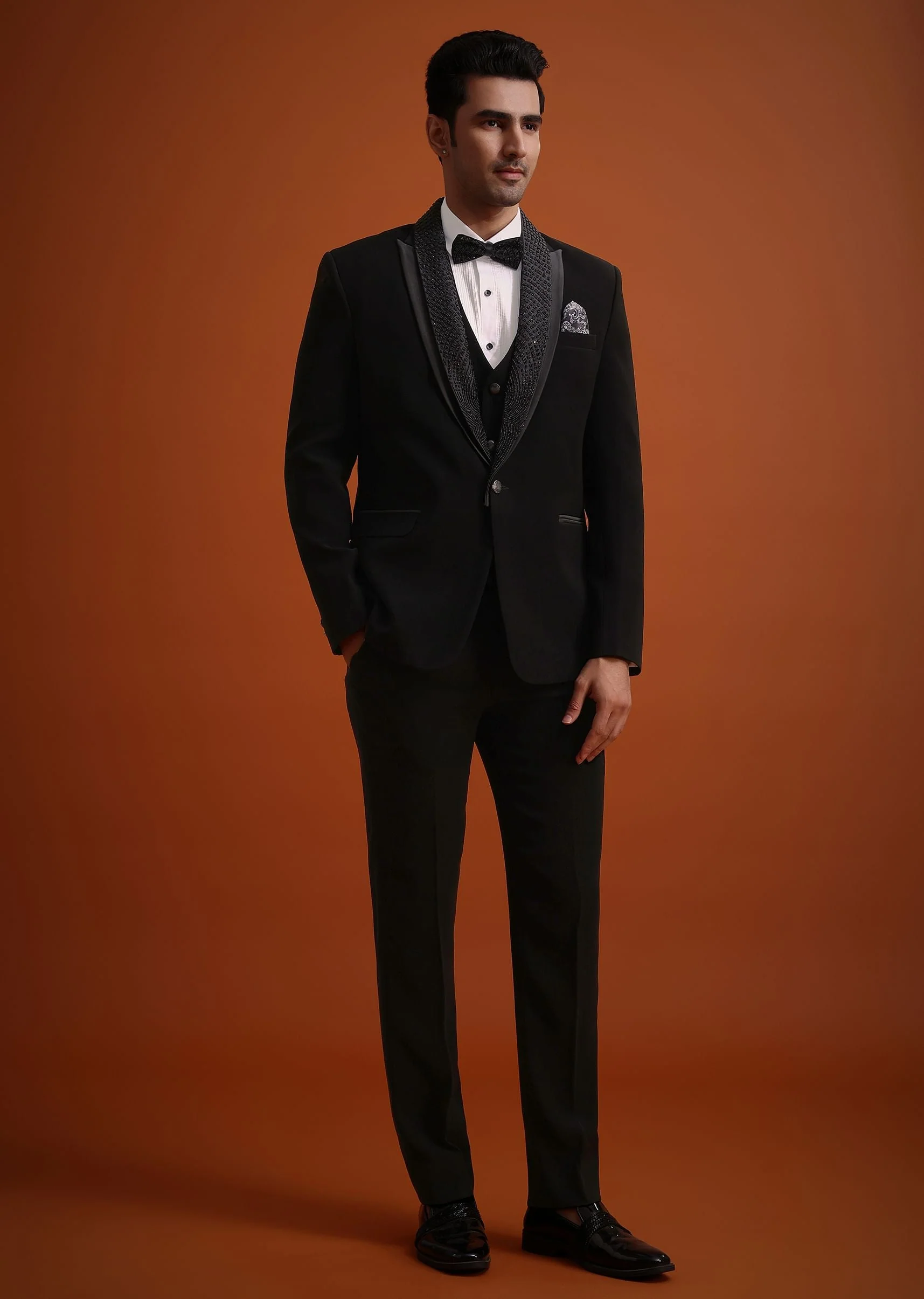 Black Resham Work Tuxedo And Pant Set - Image 2