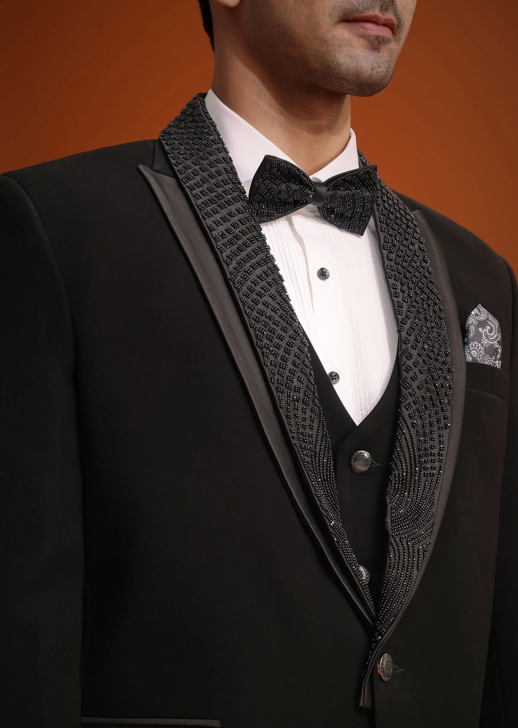 Black Resham Work Tuxedo And Pant Set - Image 3