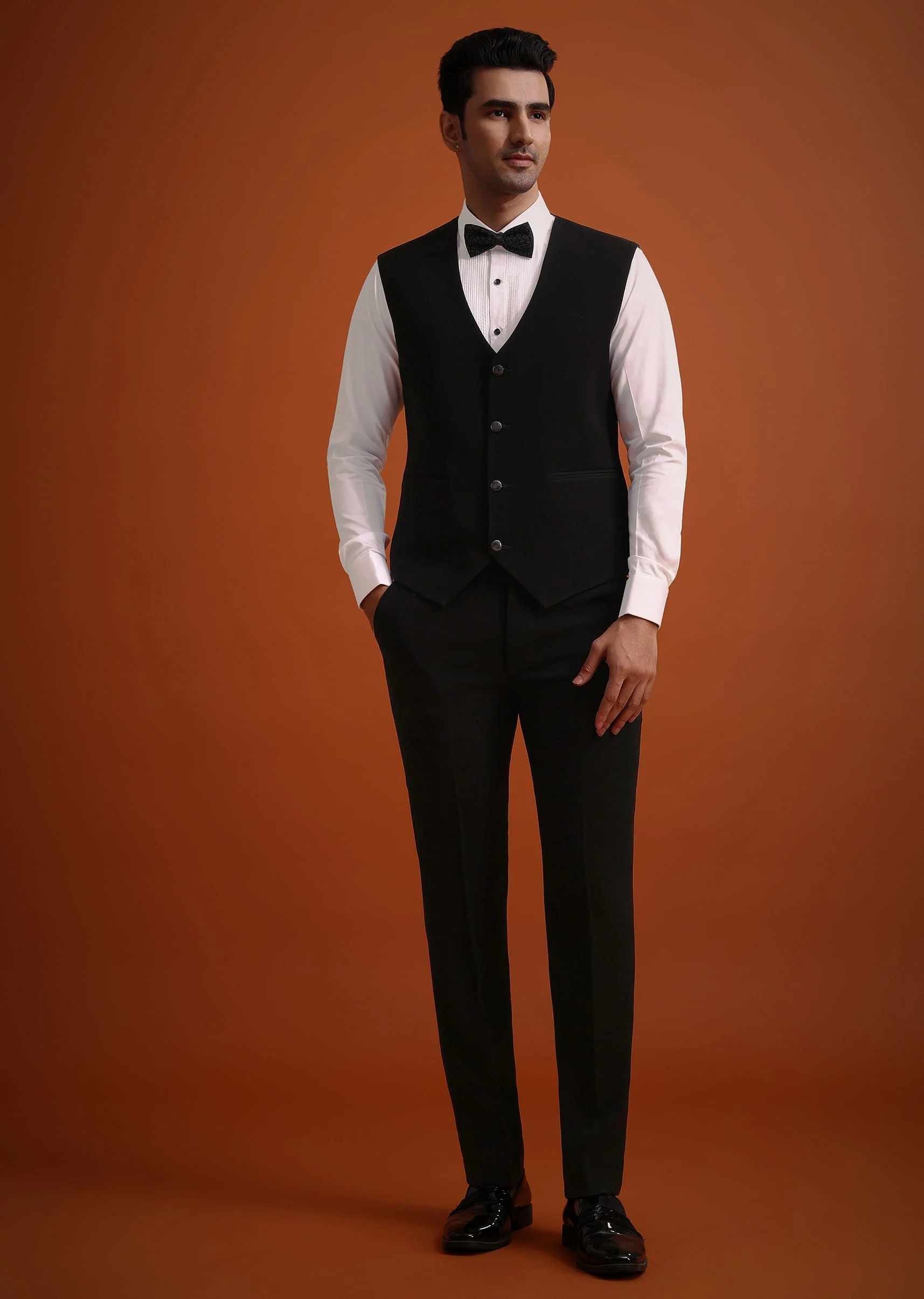 Black Resham Work Tuxedo And Pant Set - Image 6