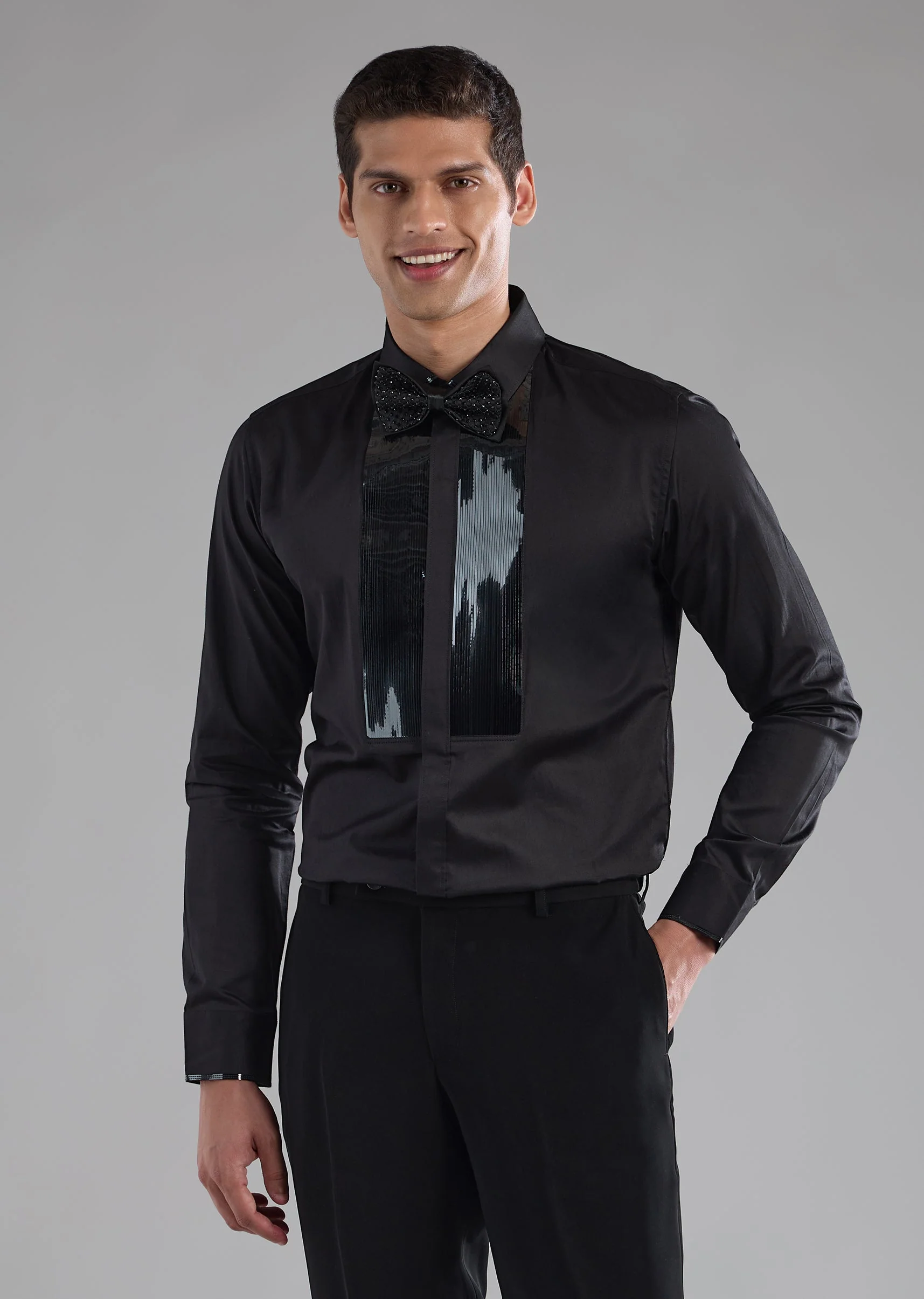 Black Resham Work Tuxedo and Waist Coat Set - Image 8