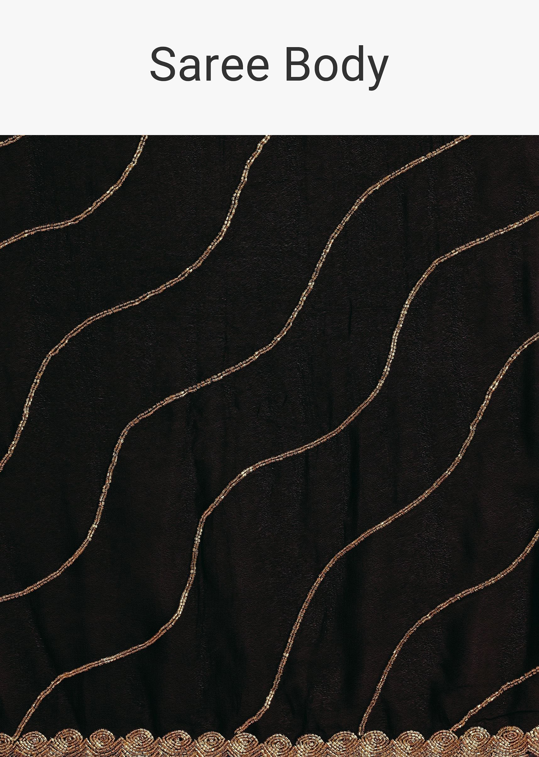 Black Saree In Chinnon With Cutdana Work - Image 10