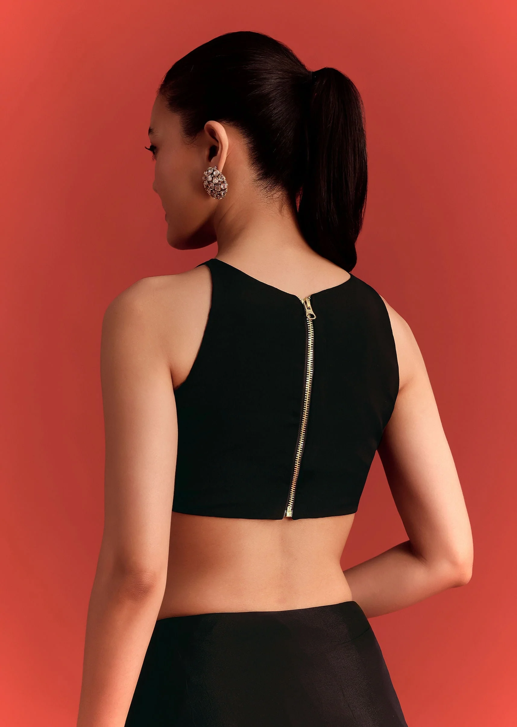 Black Saree In Chinnon With Cutdana Work - Image 8
