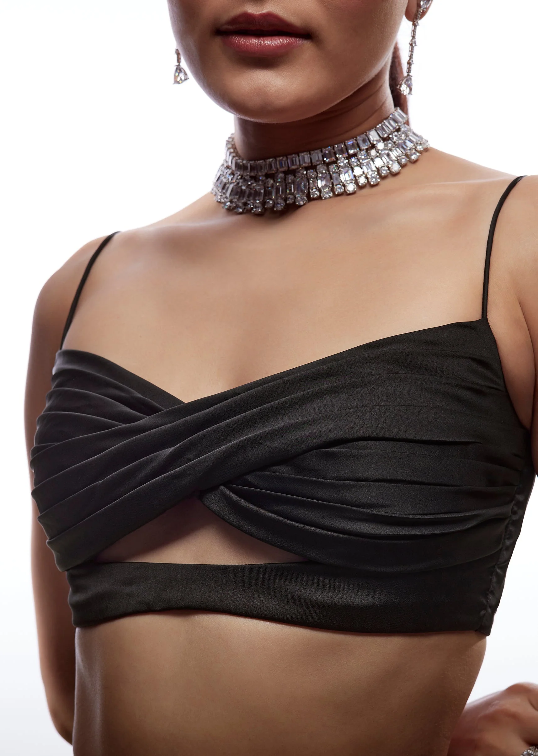 Black Satin Twisted Blouse - Image 3