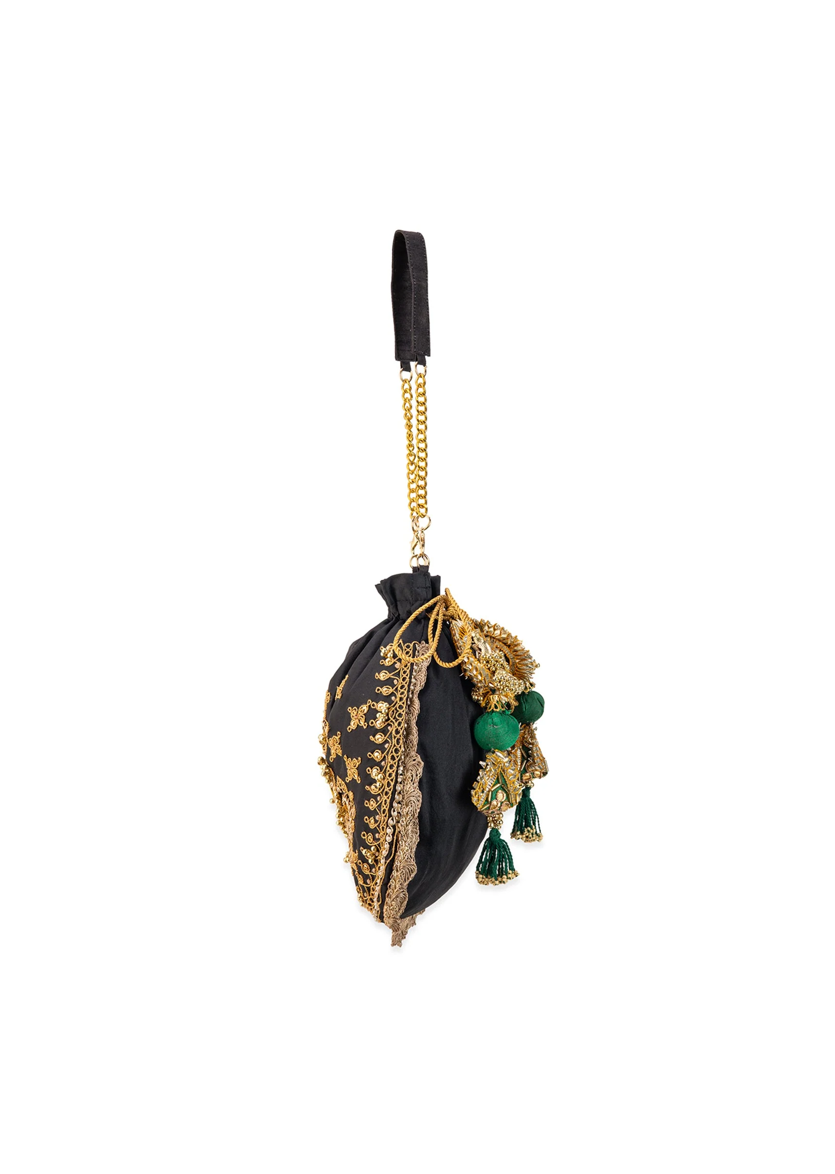 Black Silk Embroidered Motifs Potli Bag - Image 5