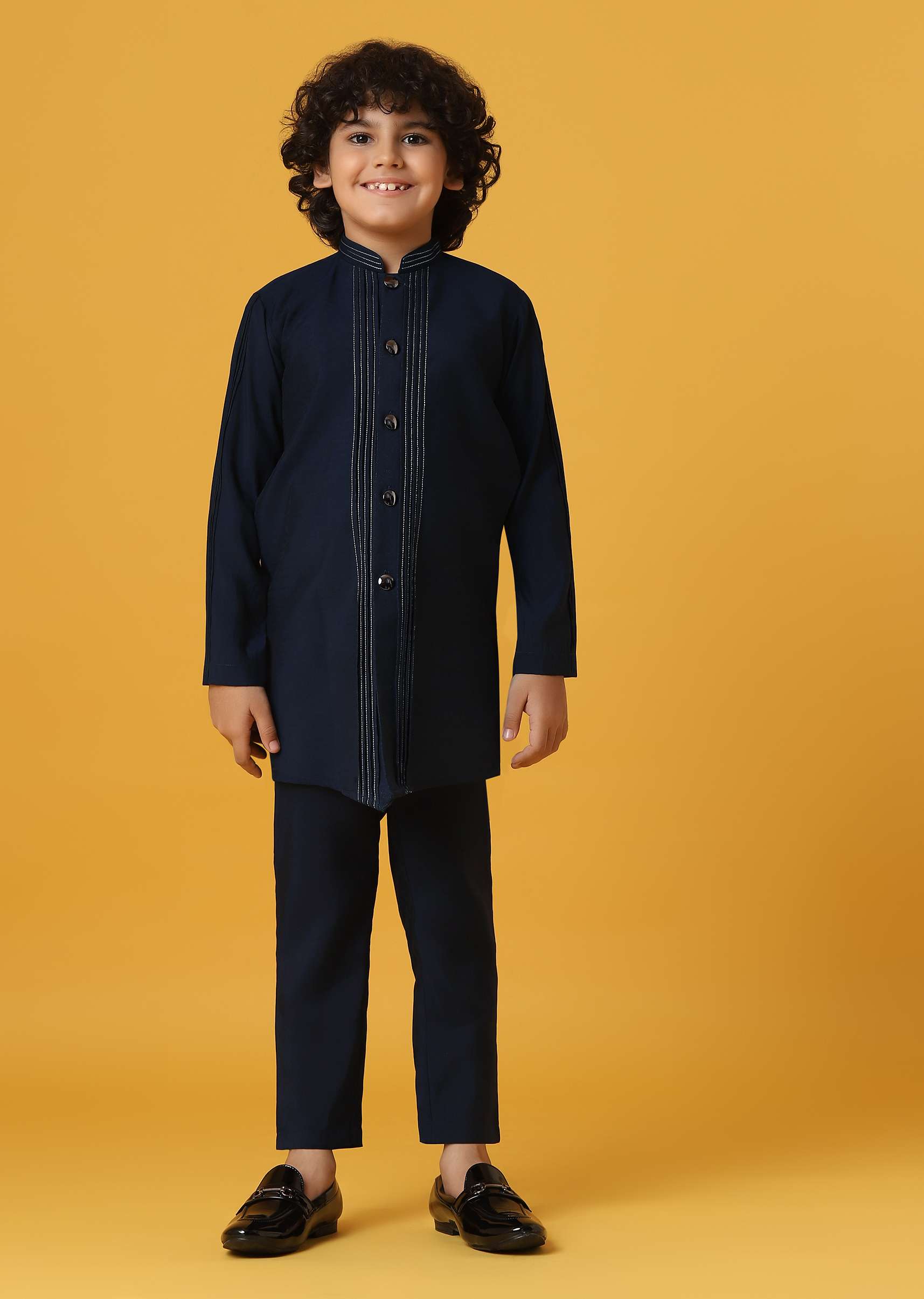 Black Silk Embroidered Sherwani Set for Boys - Image 4