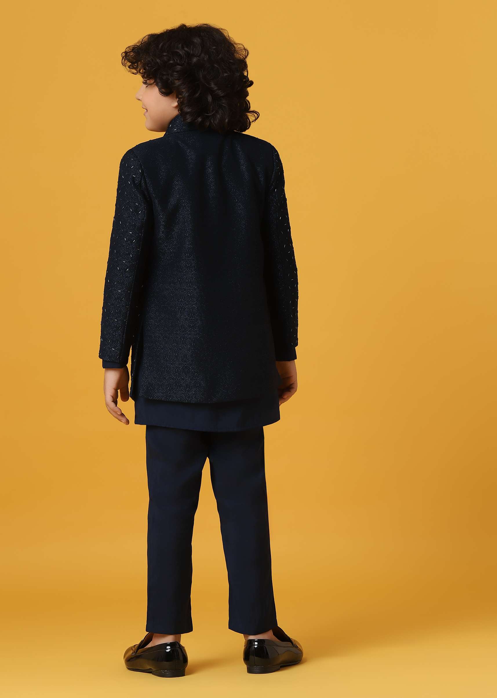 Black Silk Embroidered Sherwani Set for Boys - Image 5
