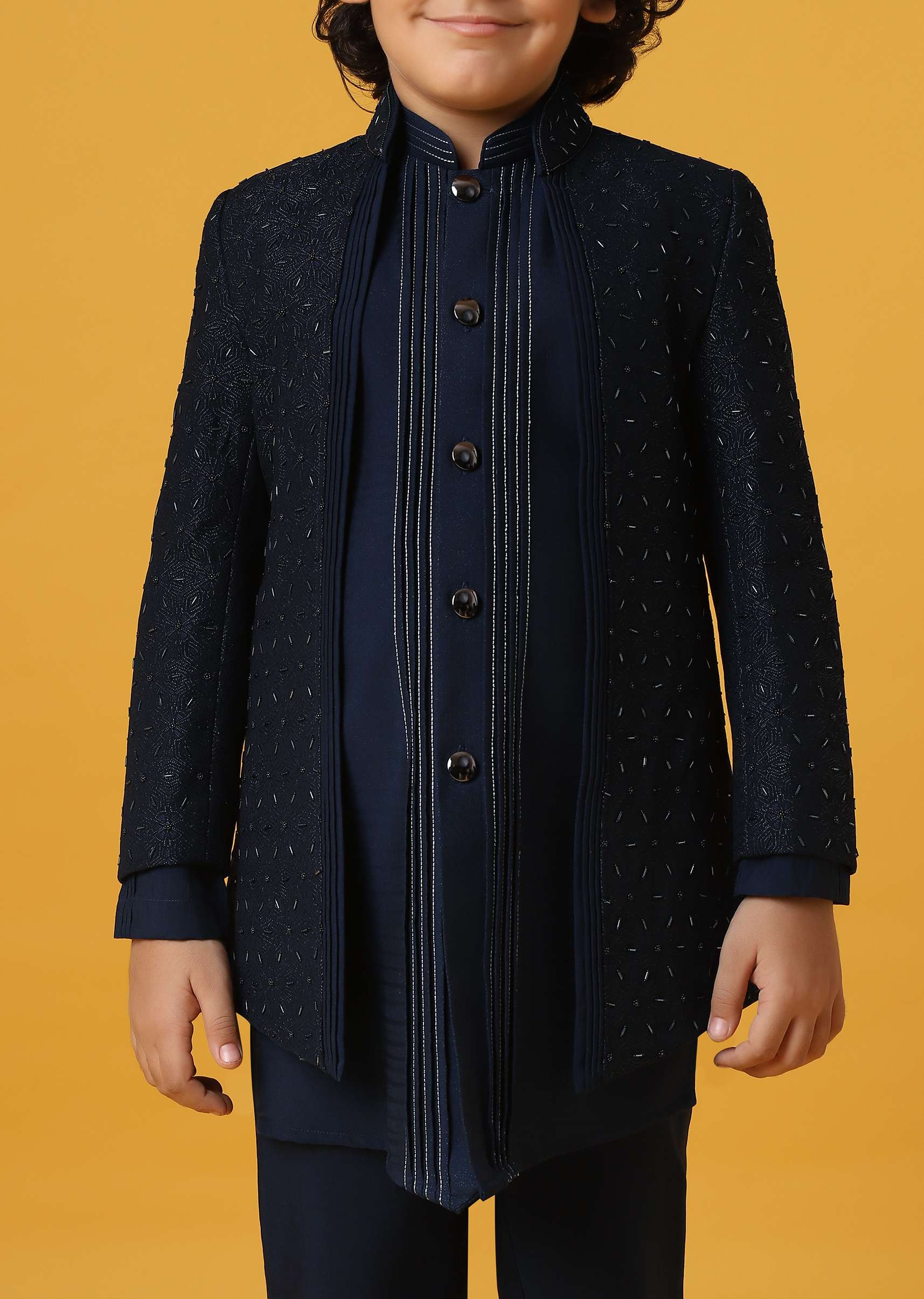 Black Silk Embroidered Sherwani Set for Boys - Image 6