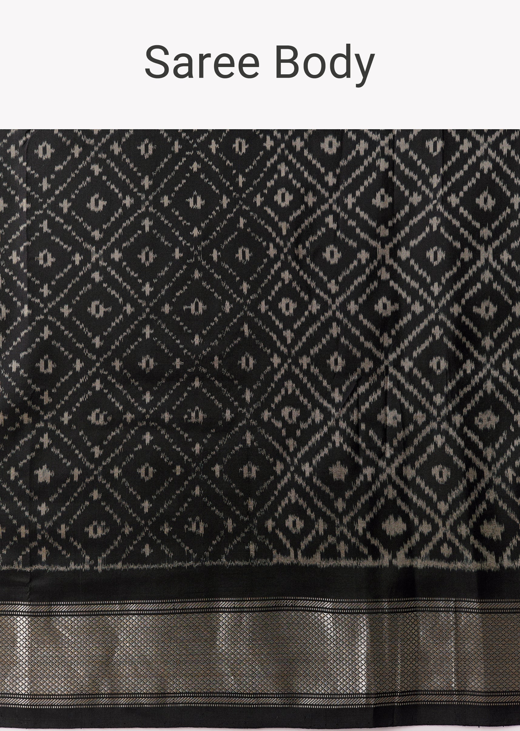 Black Silk Ikkat Weave Saree with Unstitched Blouse - Image 9
