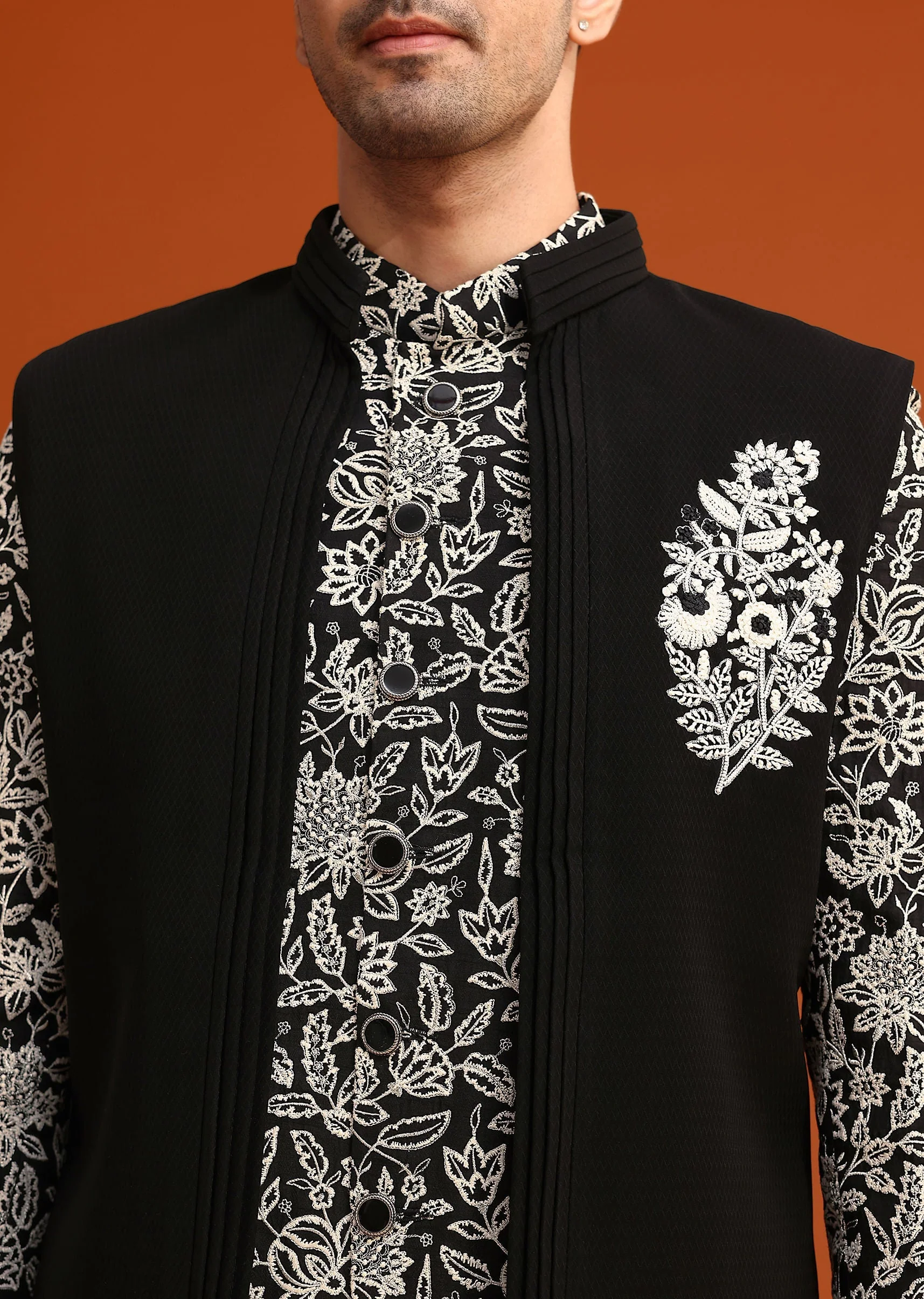 Black Silk Jacket And Kurta Set With Zari Work - Image 4