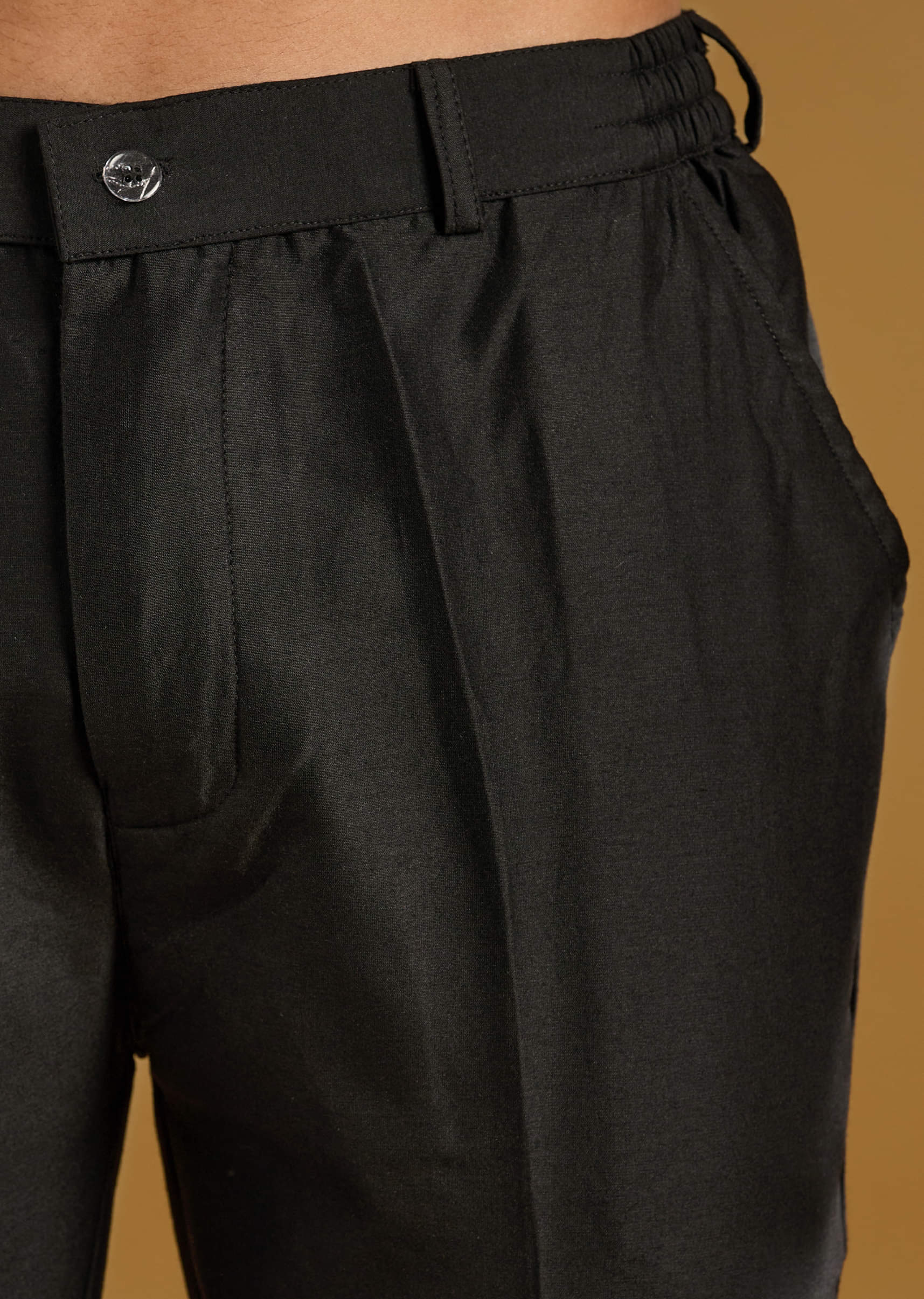 Black Silk Kurta Set For Men With Mirror Work - Image 6
