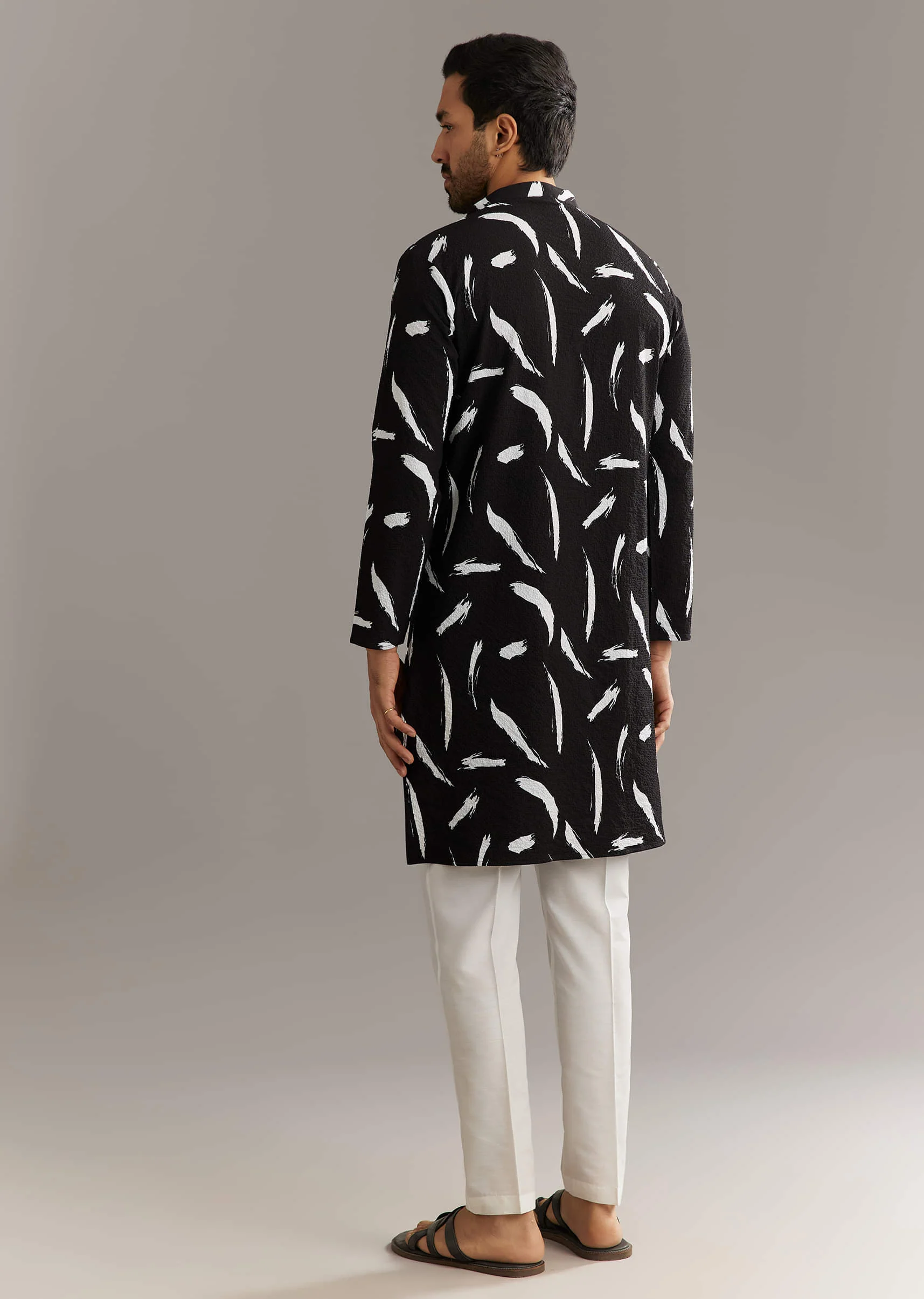 Black Silk Kurta Set With Abstract Prints - Image 5