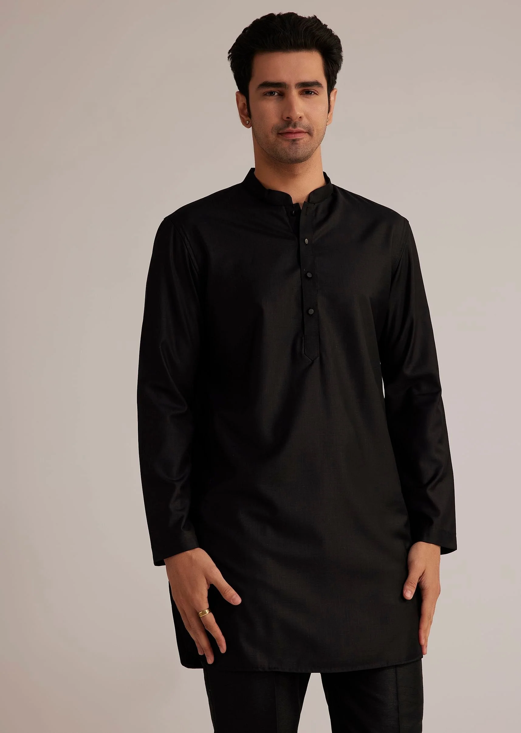 Black Silk Kurta Set With Embroidered Nehru Jacket - Image 6