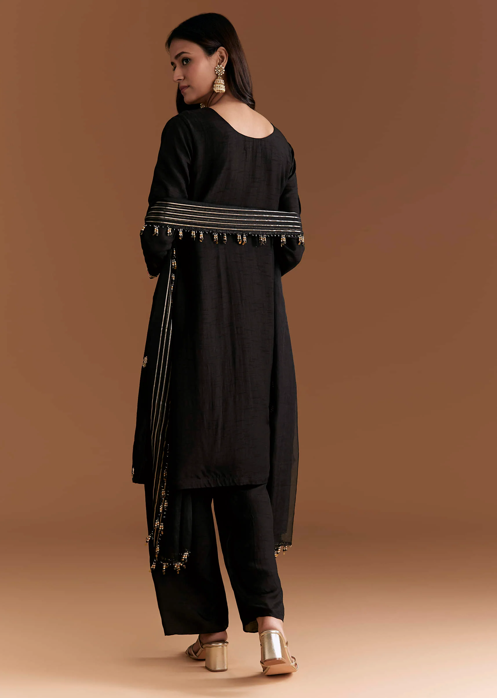 Black Silk Kurta Set With Zardosi And Resham Embroidery - Image 5