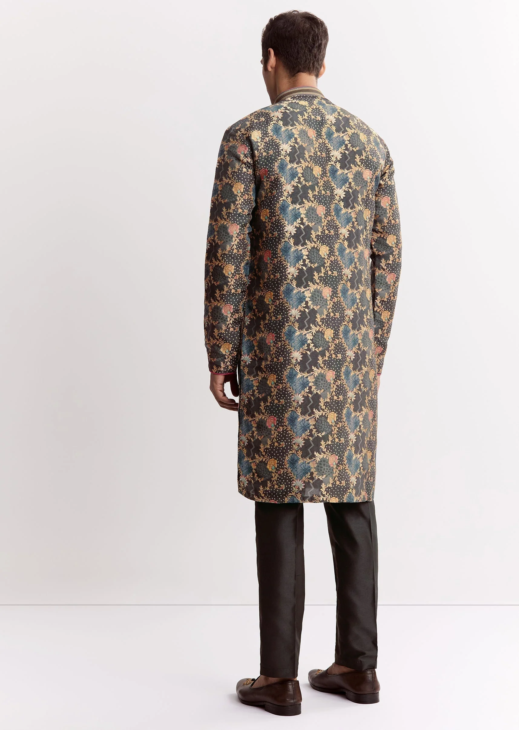 Black Silk Printed Kurta Set - Image 5