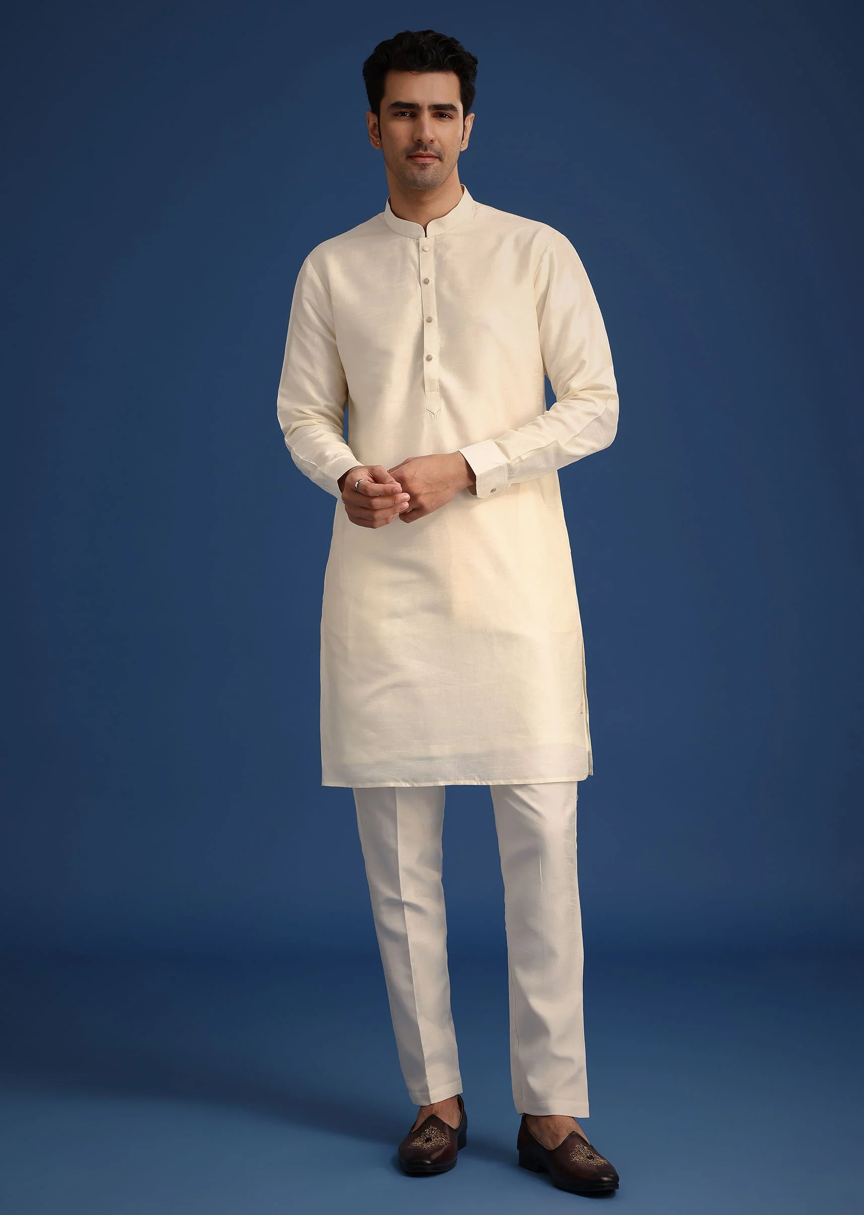 Black Silk Thread Work Jacket And Kurta Set - Image 6