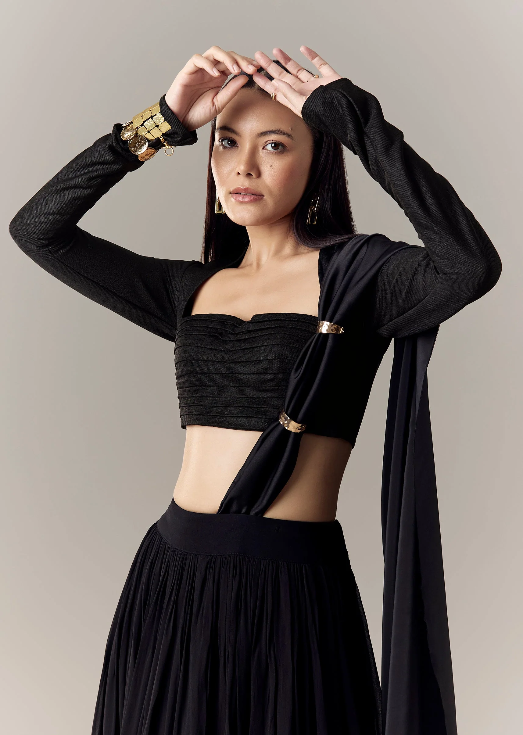 Black Square Neck Full Sleeve Dori Blouse